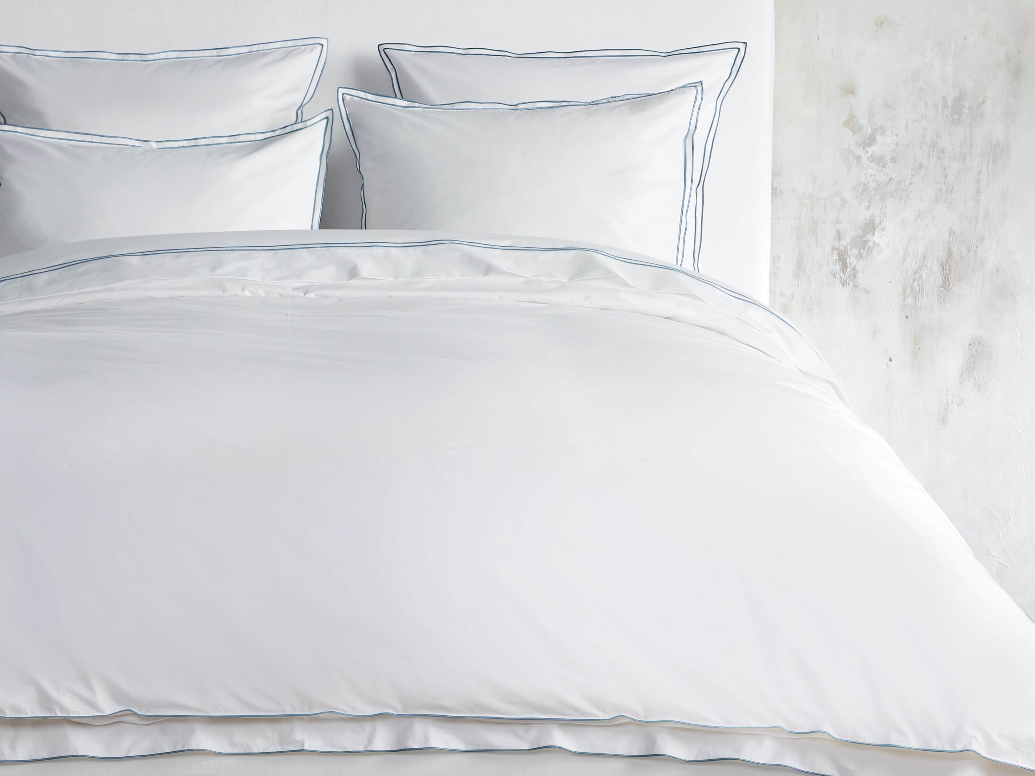 Standard Italian Embroidered Percale Shams in Denim, slide 4 of 5