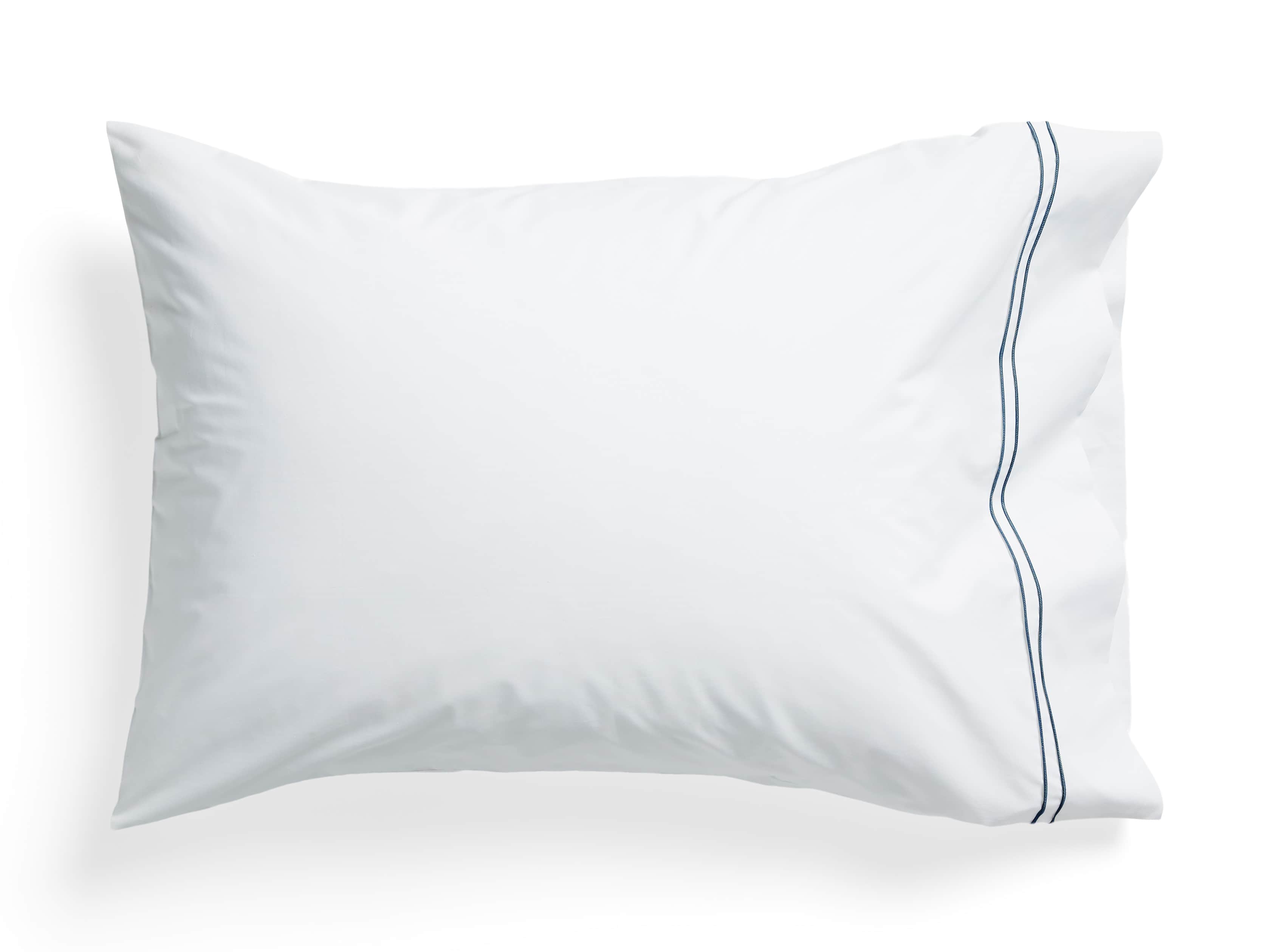 Standard Italian Embroidered Percale Pillow Case in Denim, slide 2 of 3