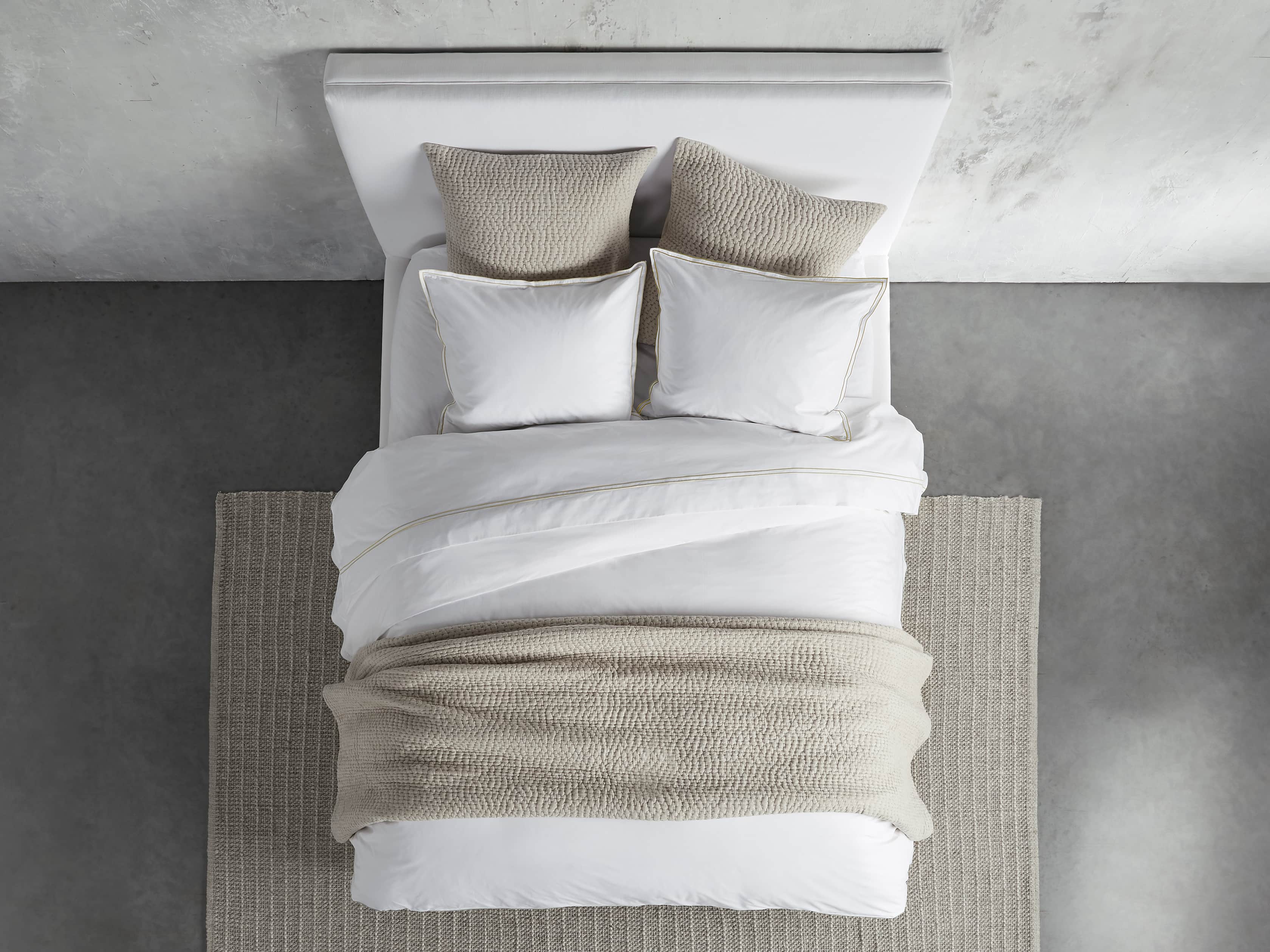 Queen Italian Embroidered Percale Sheet Set in Natural