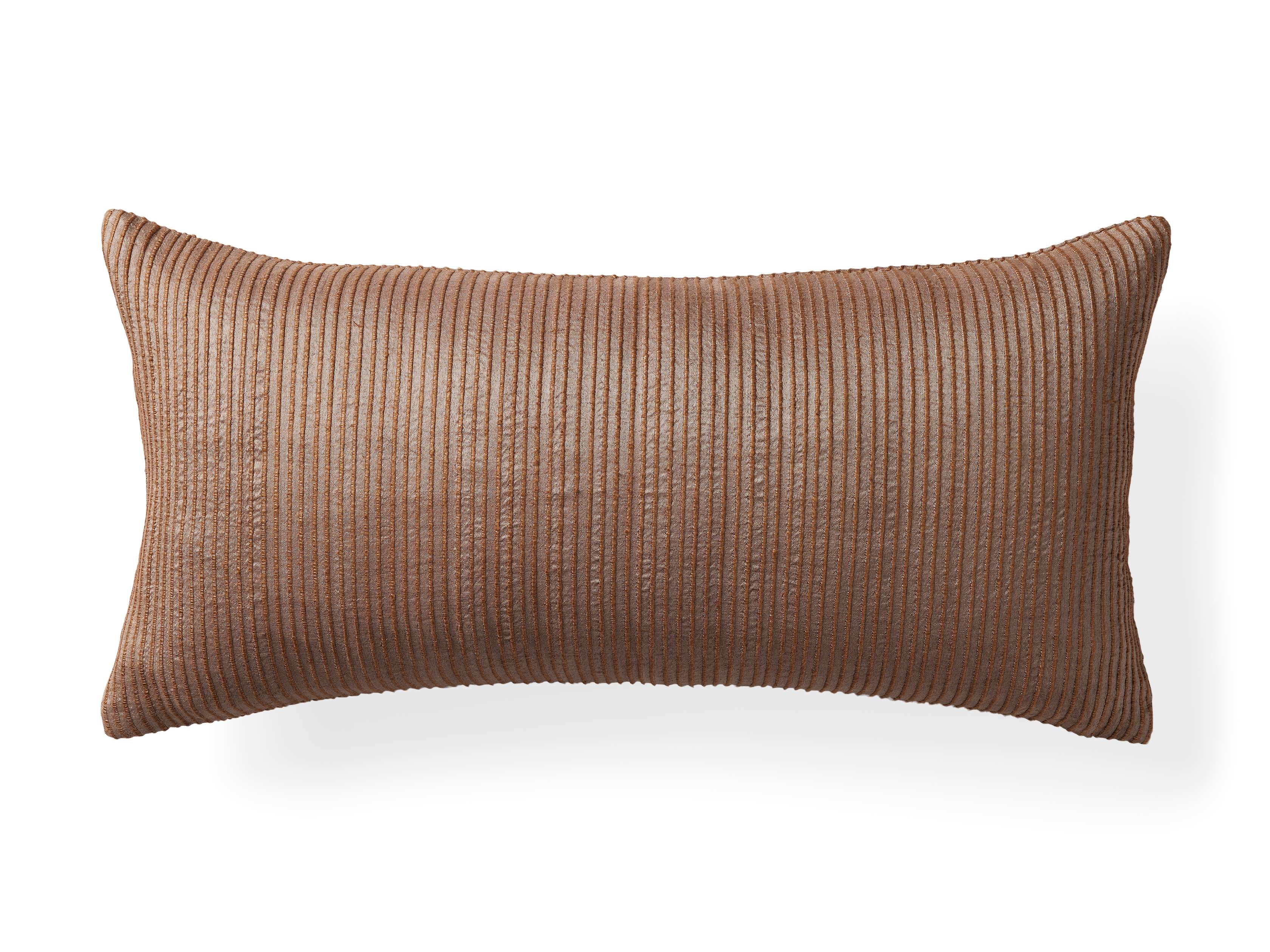 Raw Silk Ribbed Lumbar Pillow Cover in Clay
