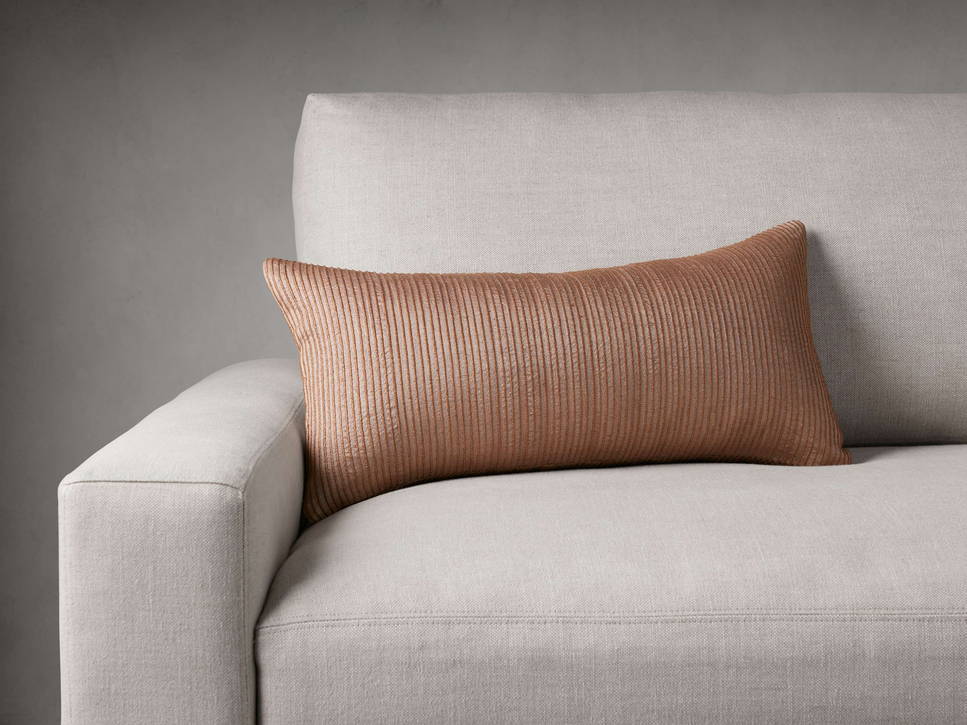 Raw Silk Ribbed Lumbar Pillow Cover in Clay