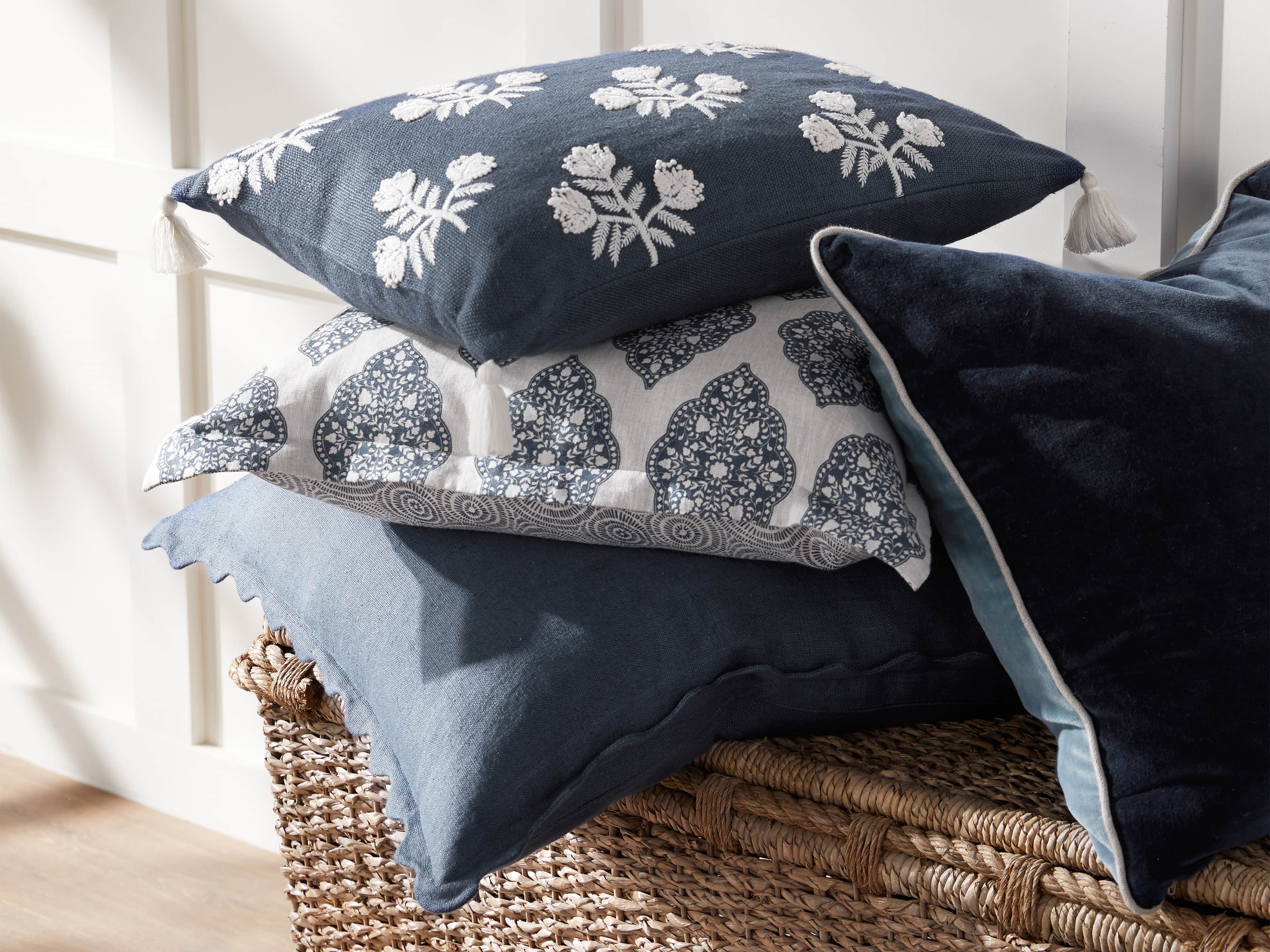 Reversible Velvet Pillow in Blue, slide 6 of 7