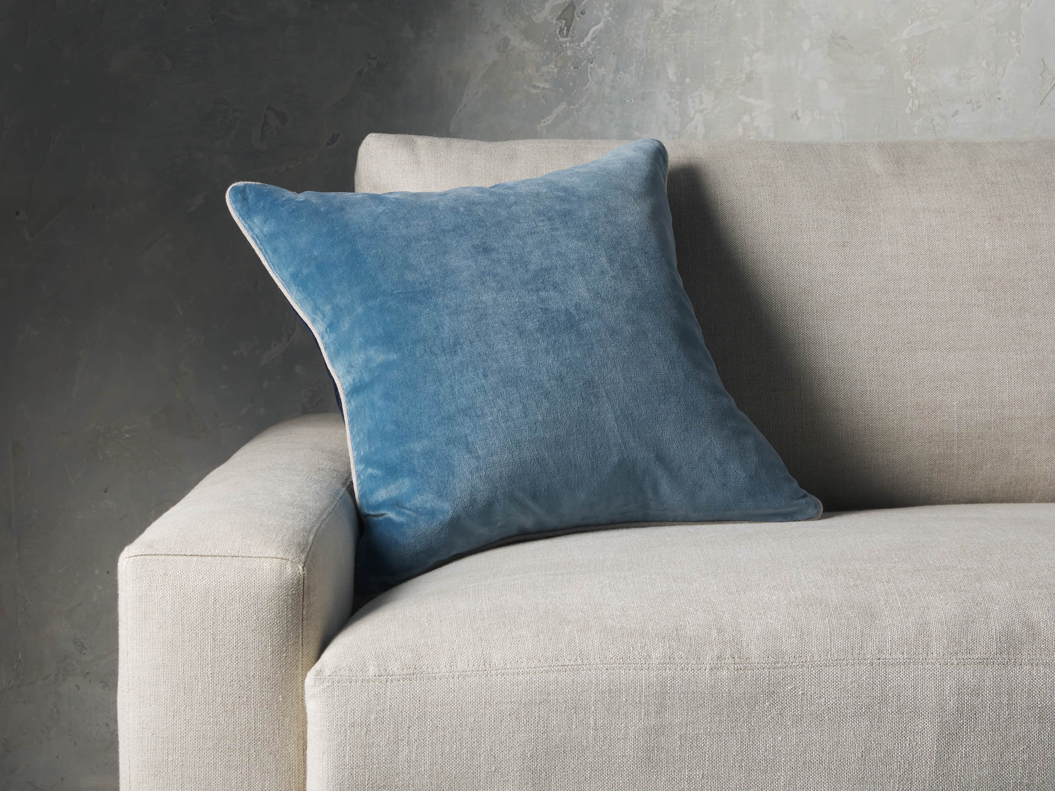 Reversible Velvet Pillow in Blue, slide 1 of 7