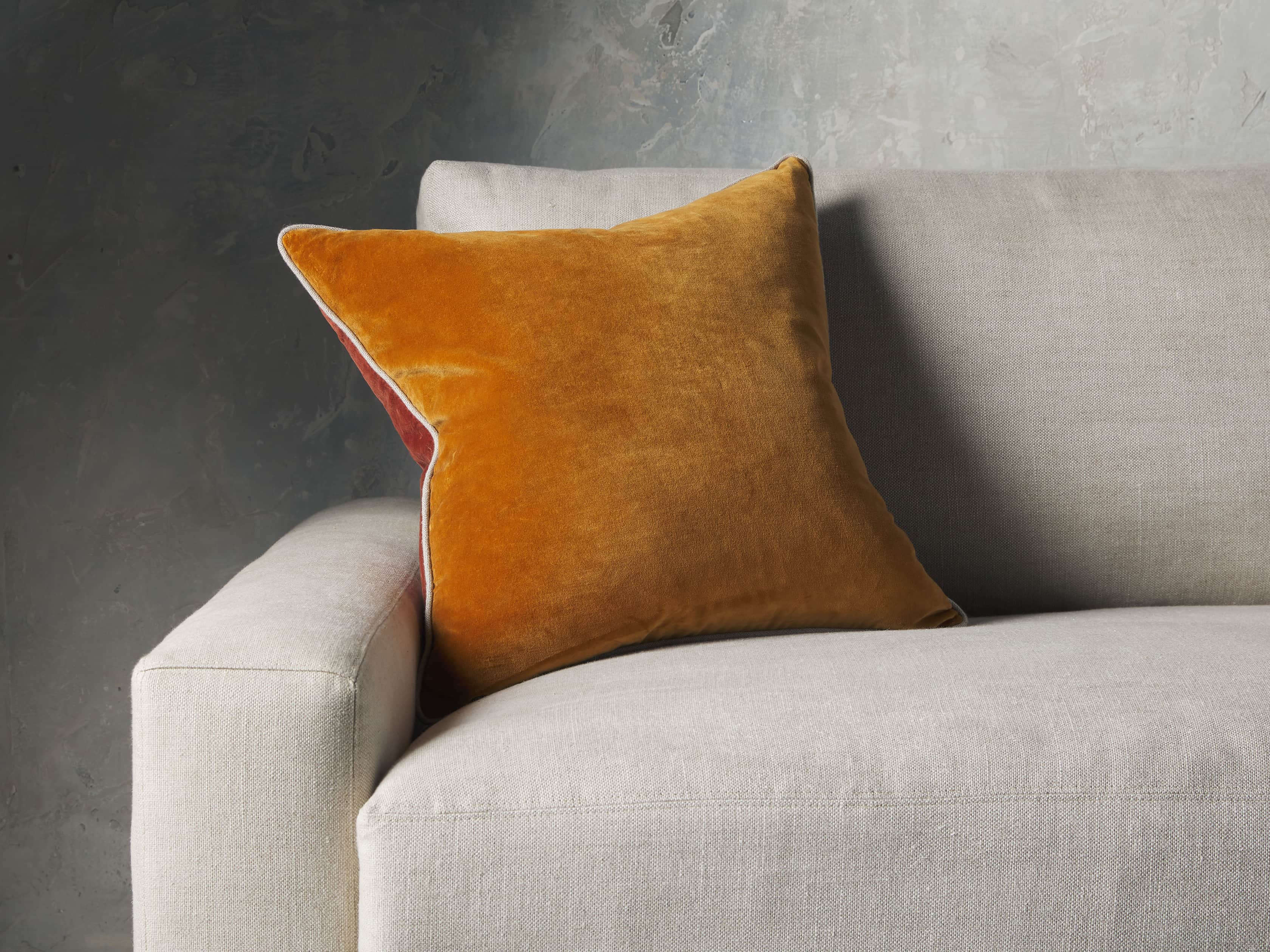 Reversible Velvet Pillow in Terracotta, slide 1 of 4