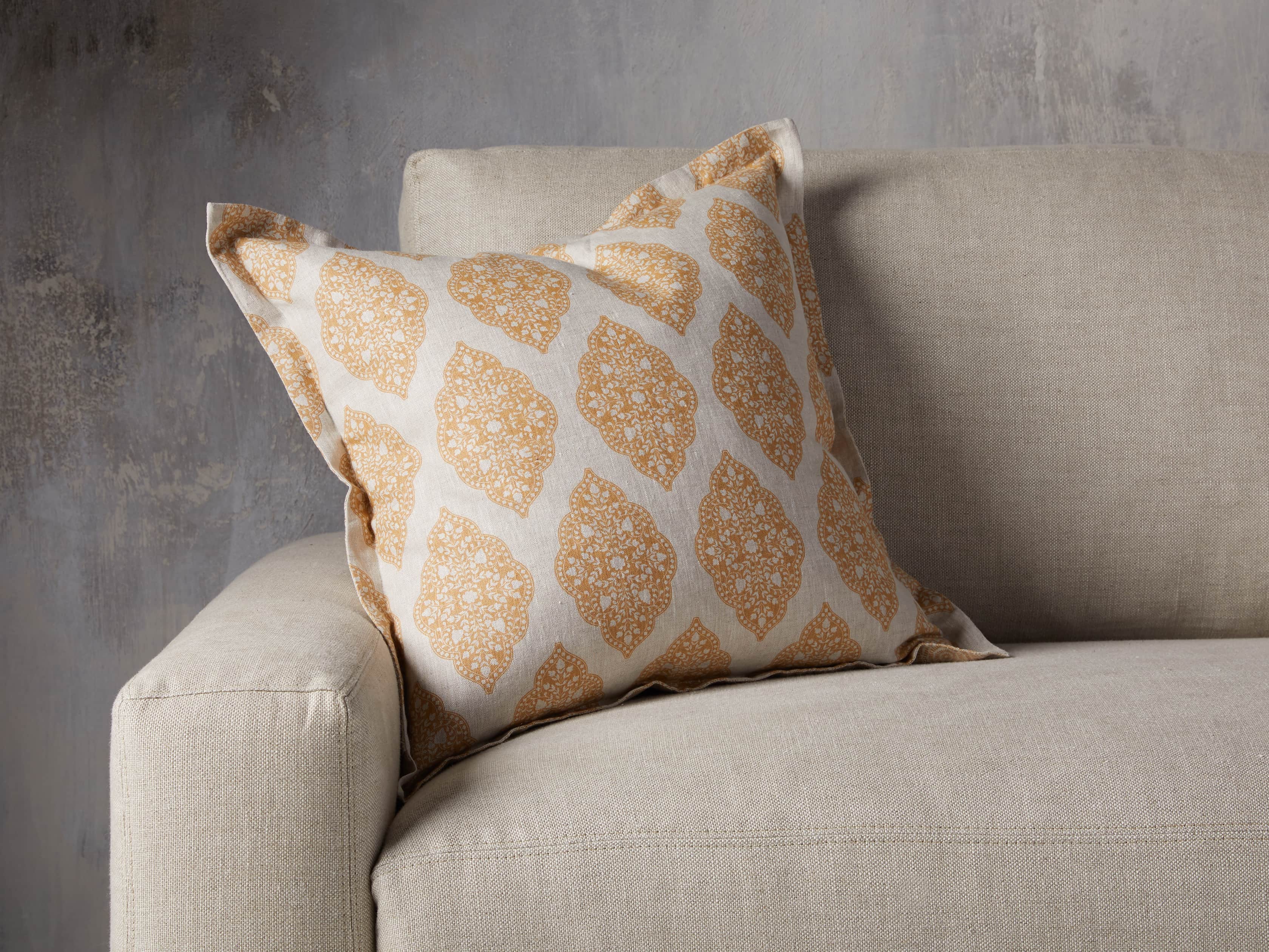 SADIE BLOCK PRINT SQUARE PILLOW COVER IN DIJON, slide 4 of 5