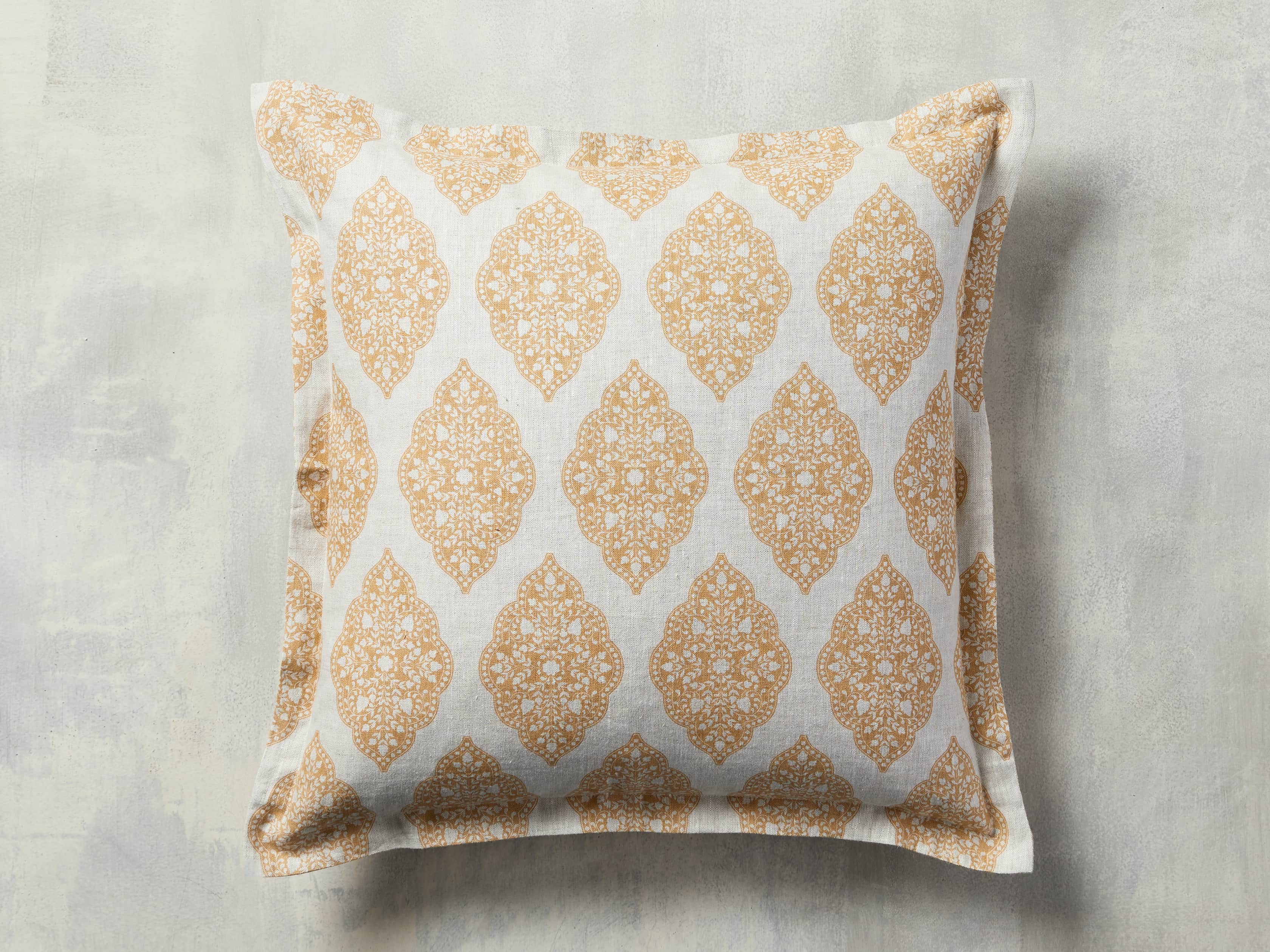 SADIE BLOCK PRINT SQUARE PILLOW COVER IN DIJON, slide 1 of 5