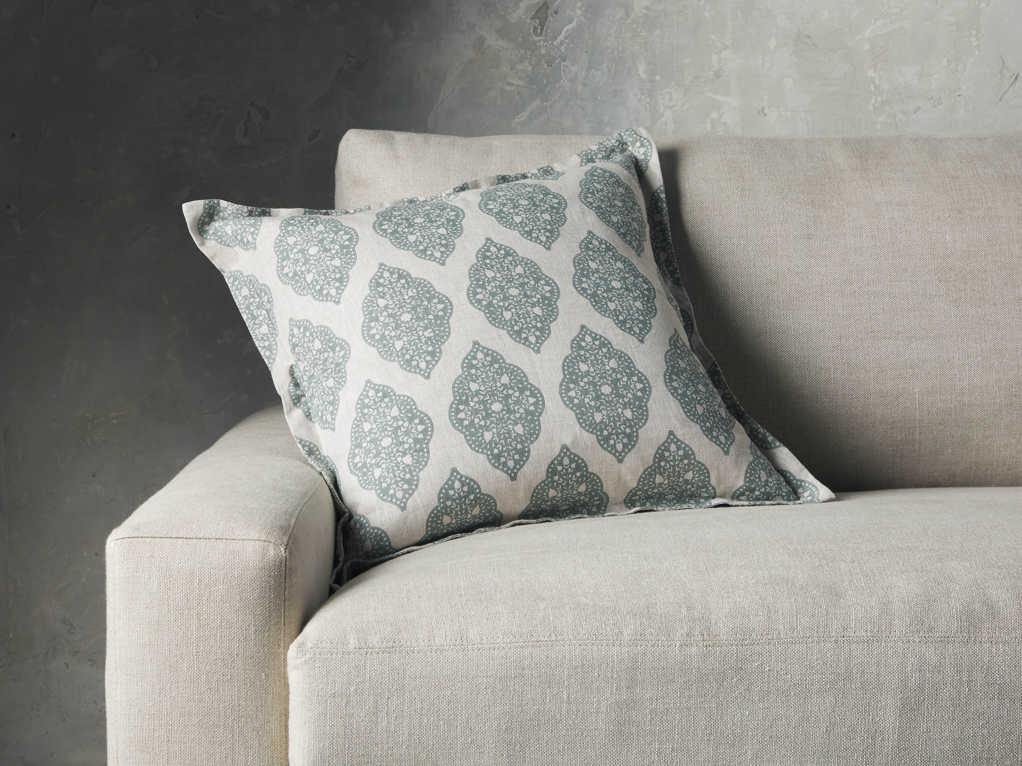 Sadie Block Print Pillow in Jade, slide 1 of 4