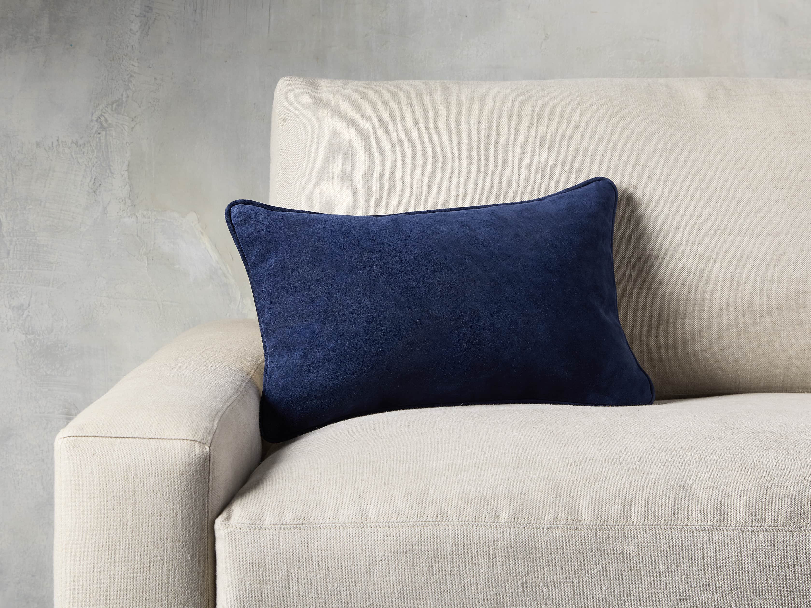SUEDE LUMBAR PILLOW COVER IN BLUE, slide 4 of 4