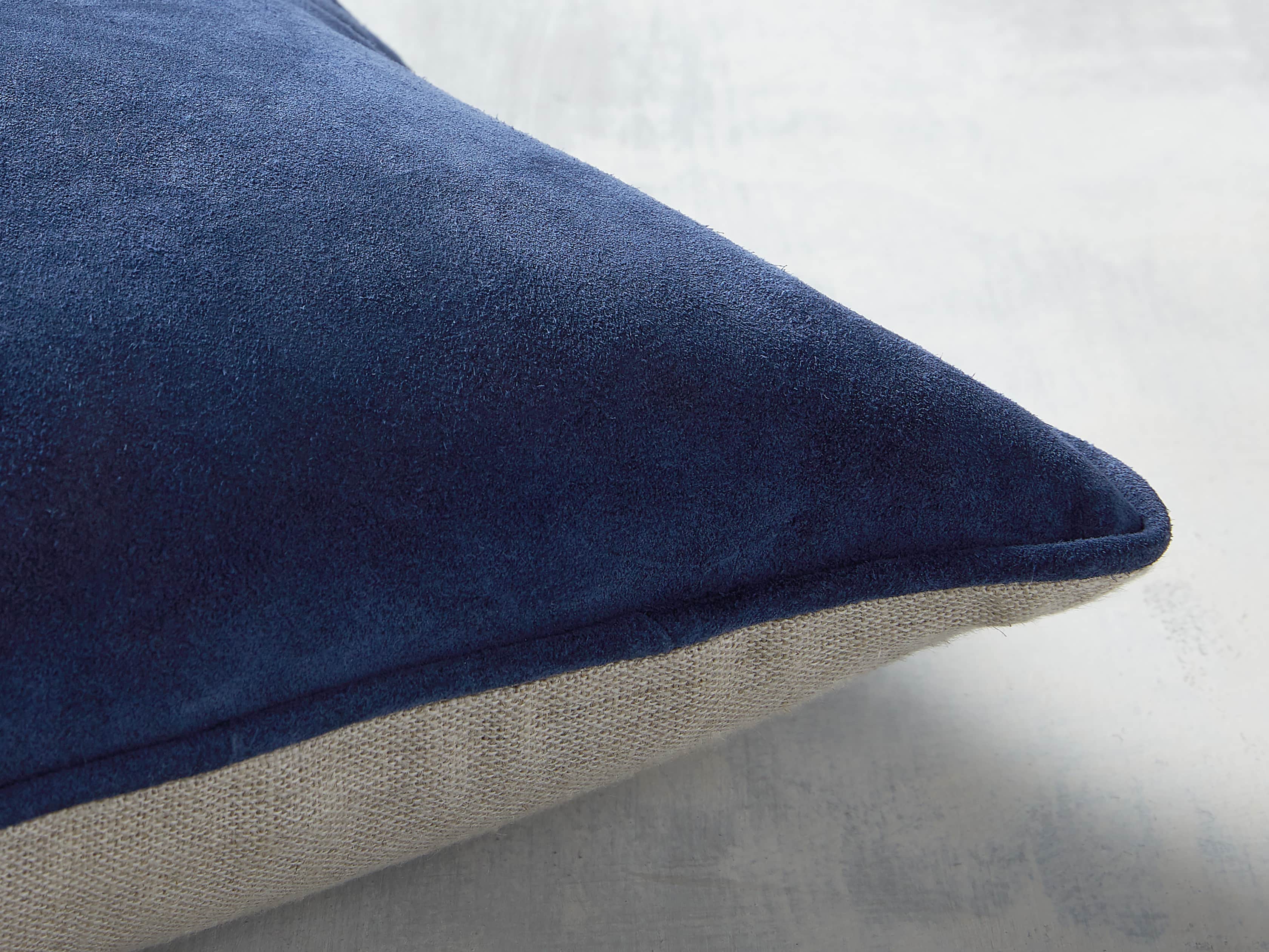 SUEDE LUMBAR PILLOW COVER IN BLUE, slide 3 of 4