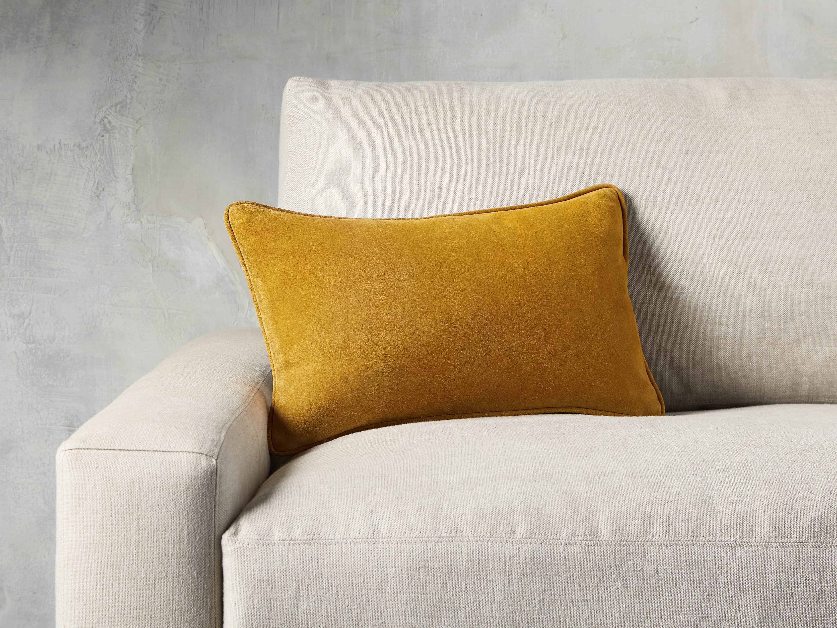 Suede Lumbar Pillow in Mustard, slide 1 of 4