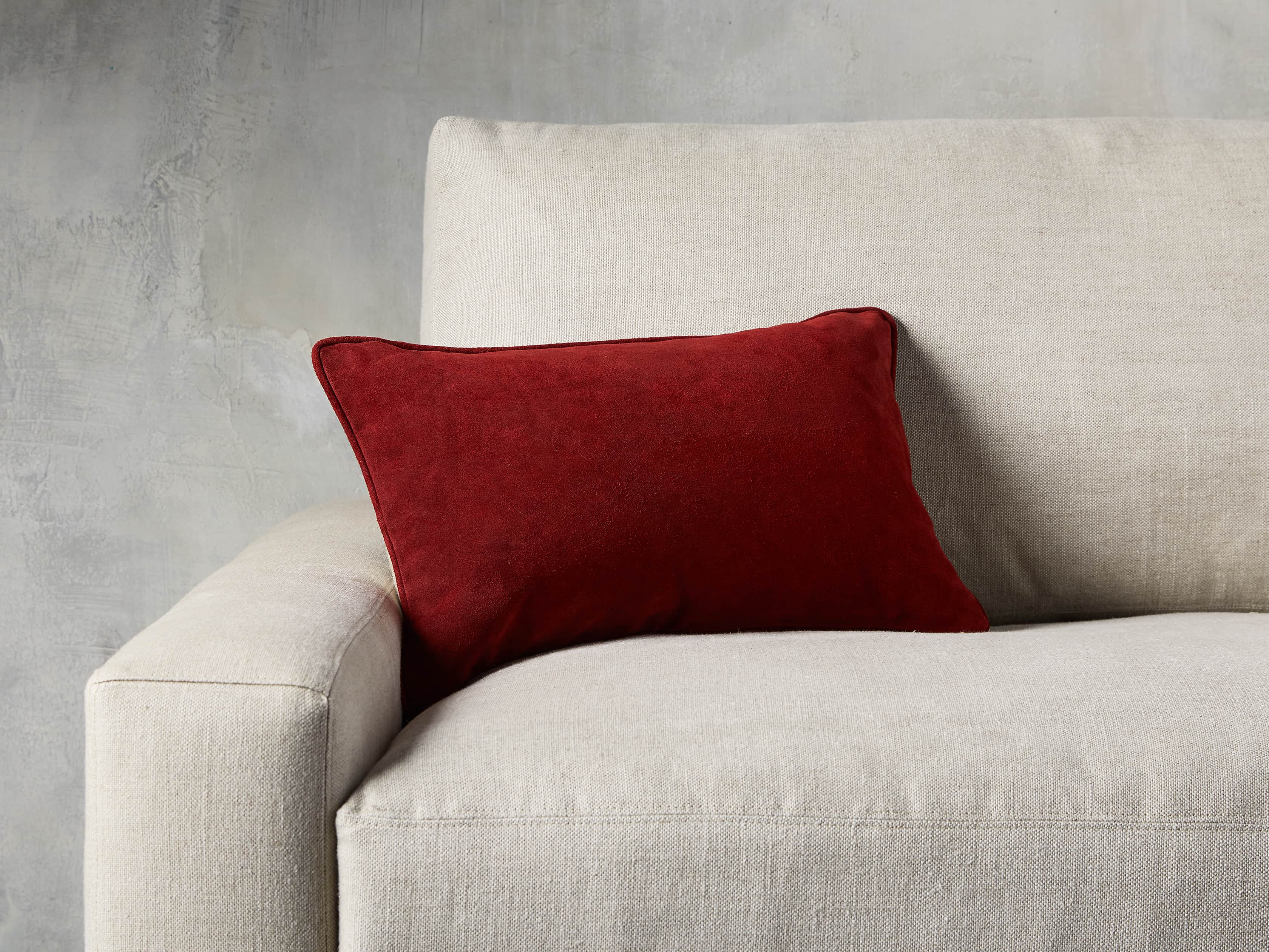 Suede Lumbar Pillow in Red, slide 1 of 4