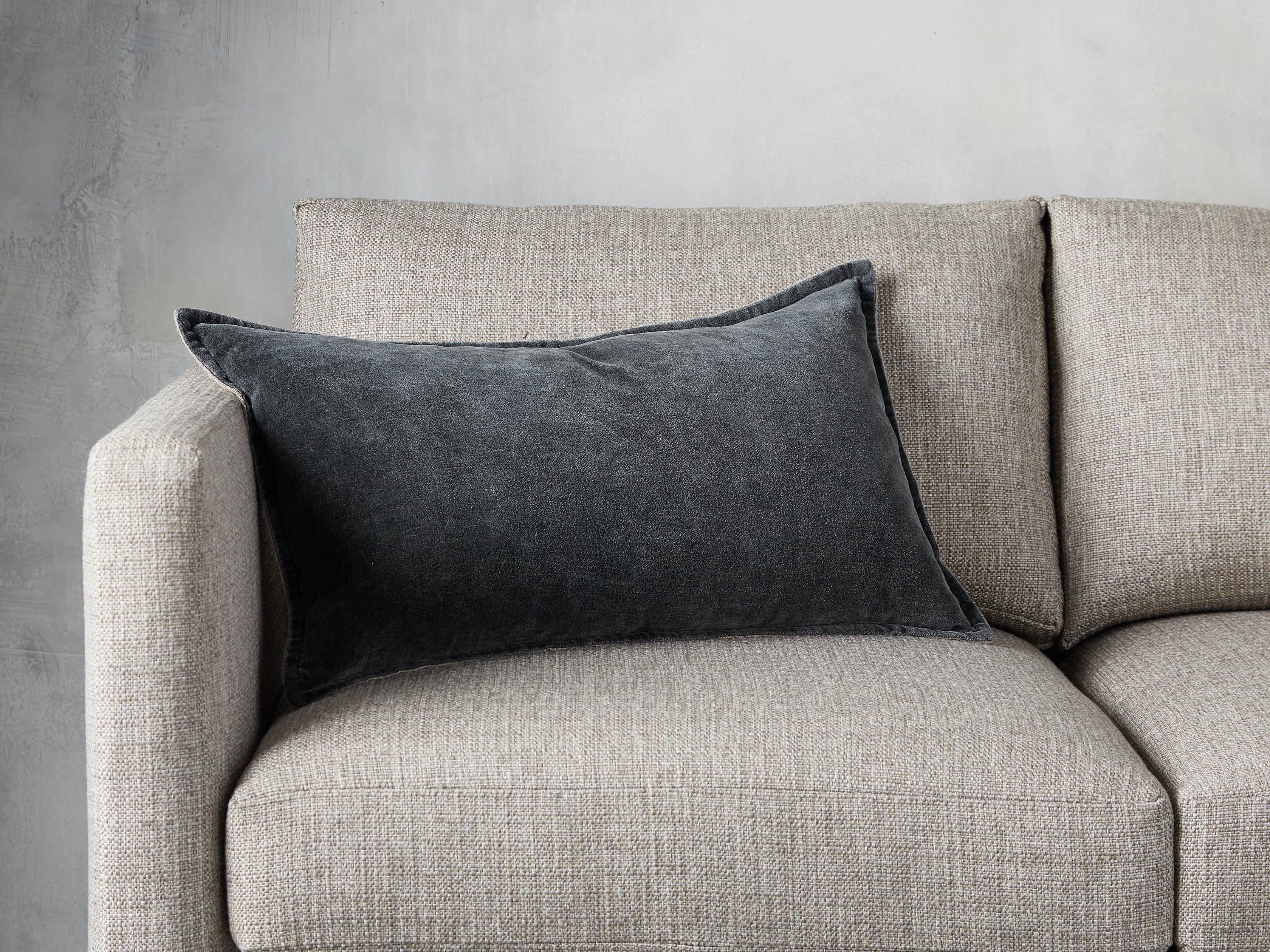 STONE WASHED VELVET LUMBAR PILLOW COVER IN INDIGO, slide 4 of 5