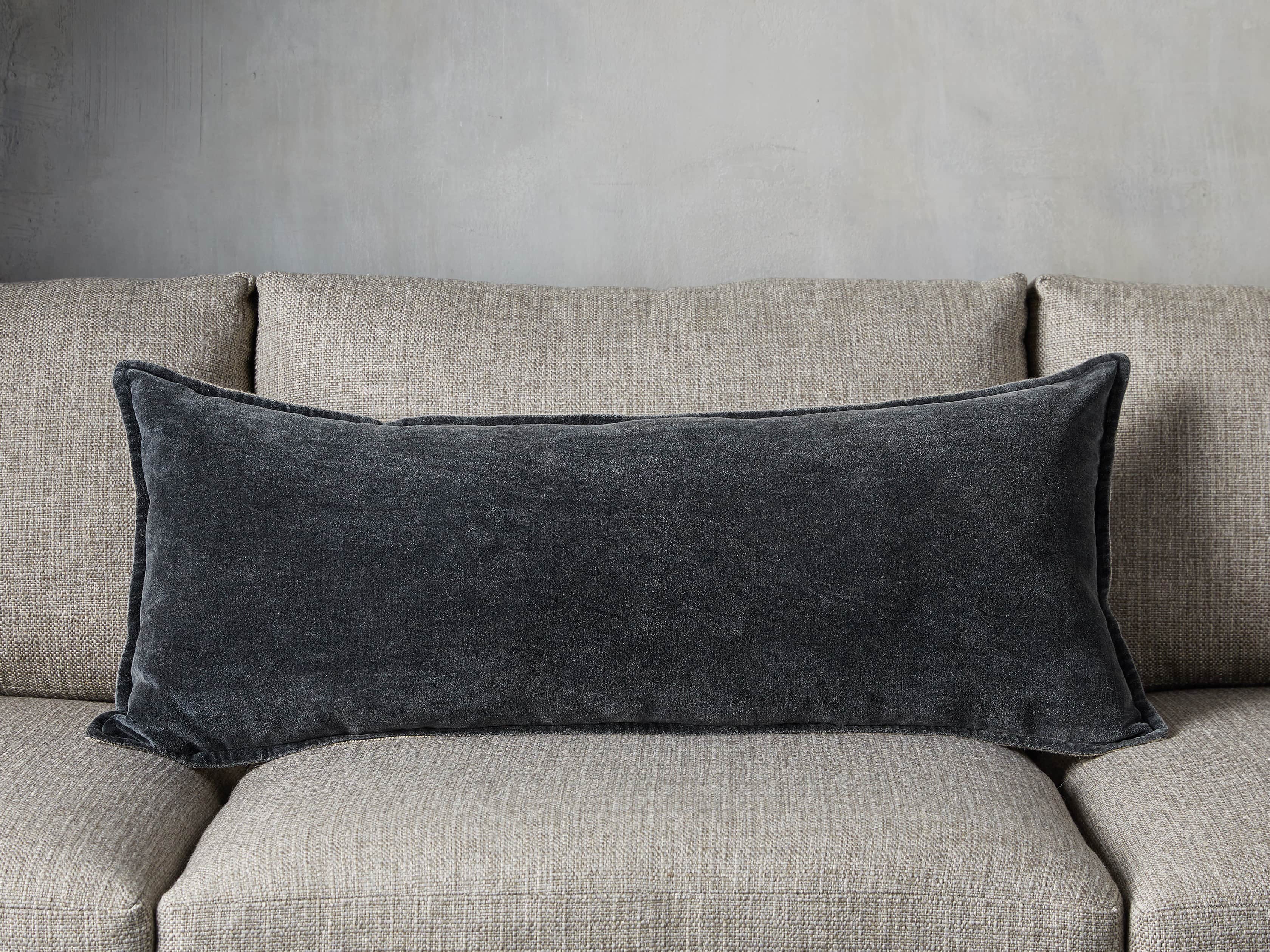 Stone Washed Velvet Oversized Lumbar Pillow in Indigo
