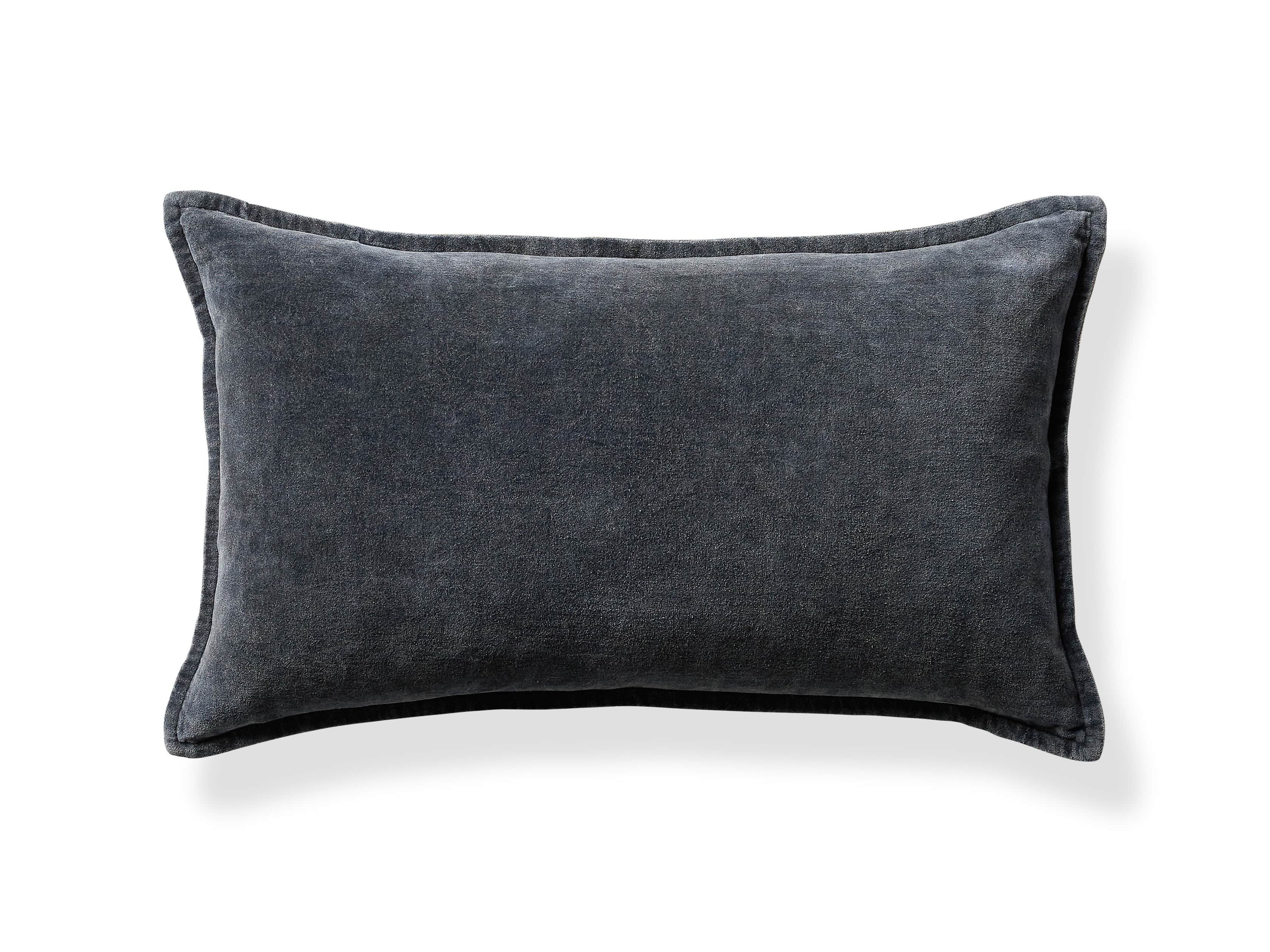 Stone Washed Velvet Lumbar Pillow in Indigo