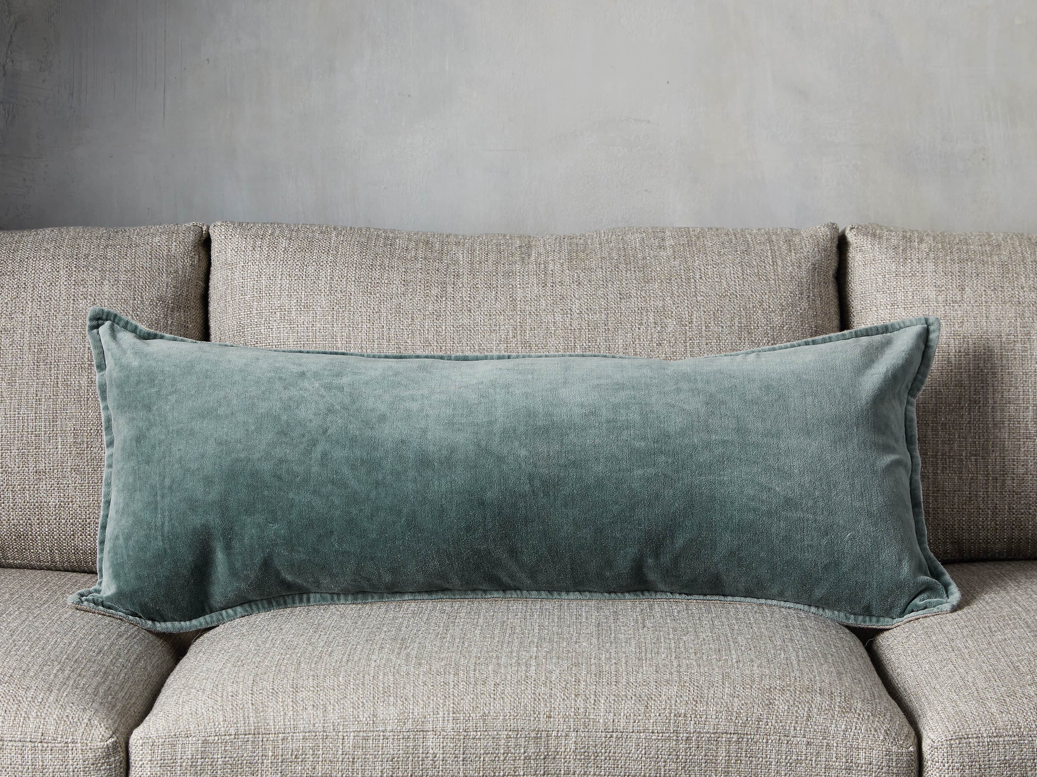 Stone Washed Velvet Oversized Lumbar Pillow in Jade