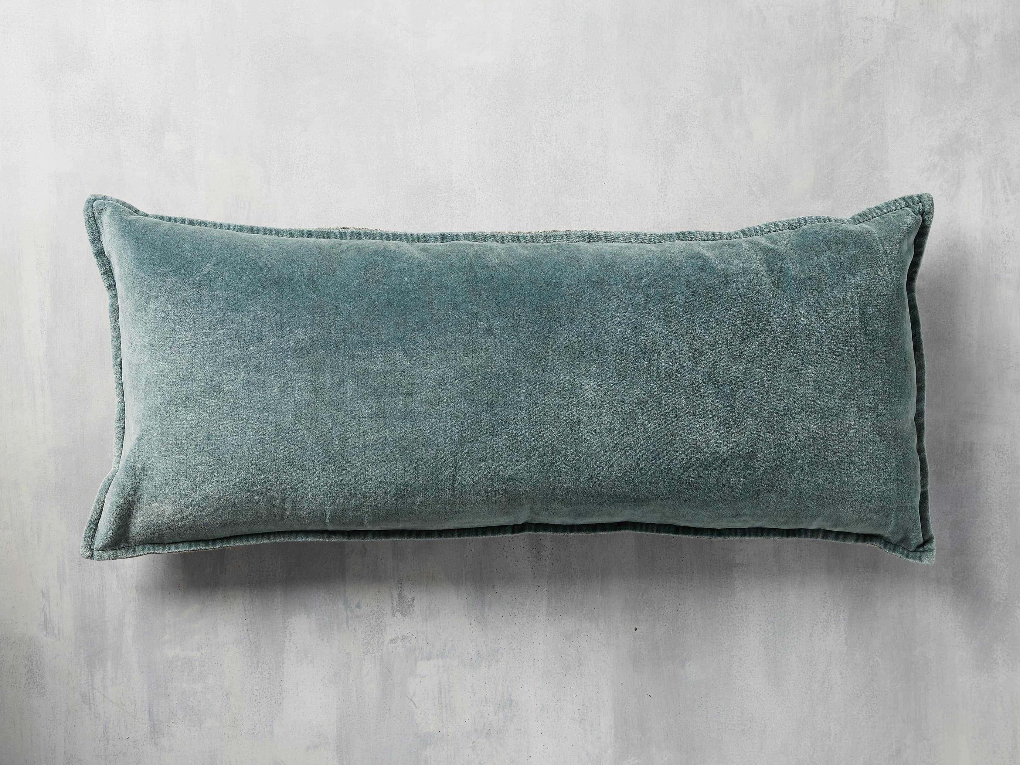 Stone Washed Velvet Oversized Lumbar Pillow in Jade