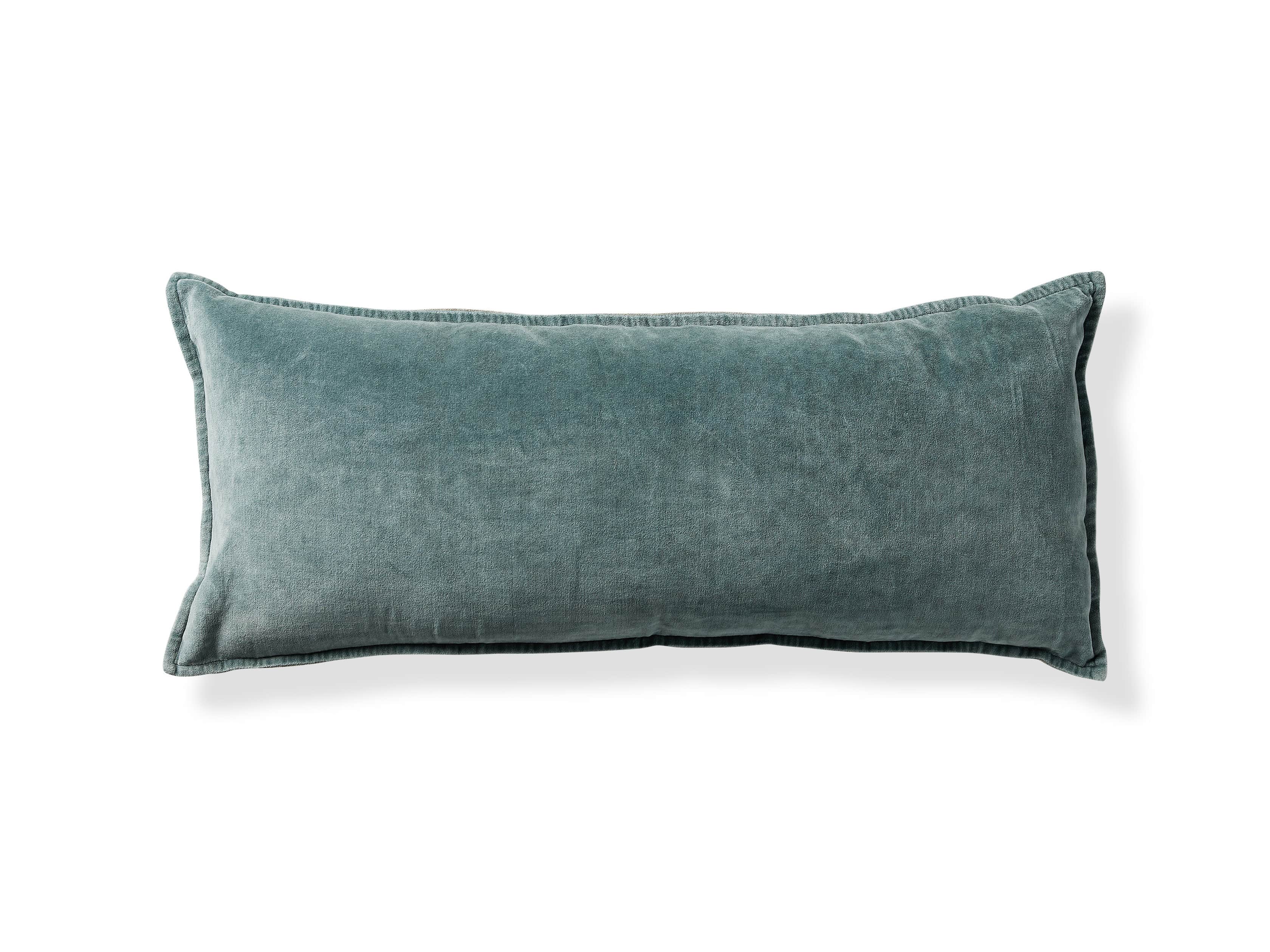Stone Washed Velvet Oversized Lumbar Pillow in Jade