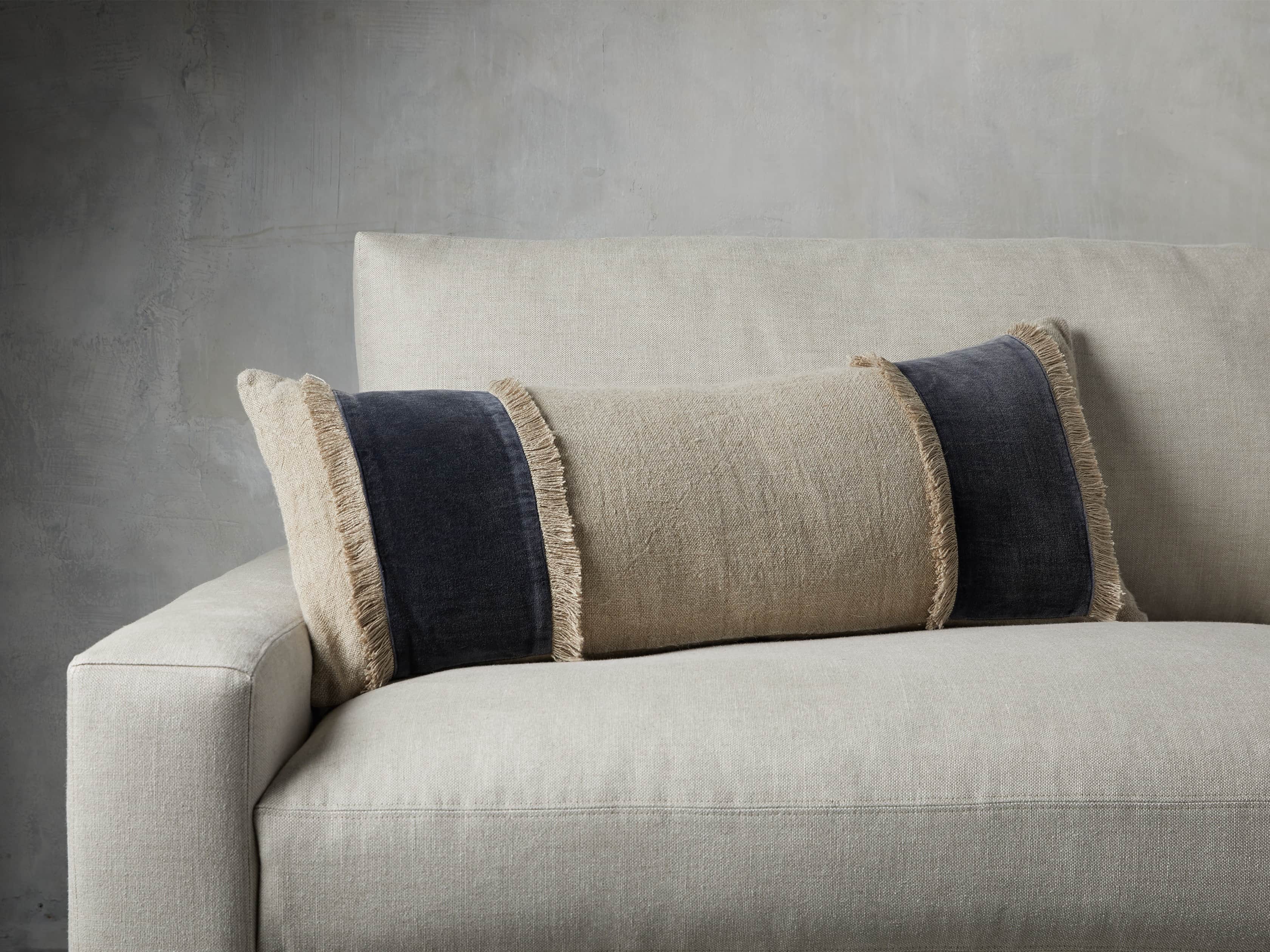 Velvet and Linen Fringed Lumbar Pillow
