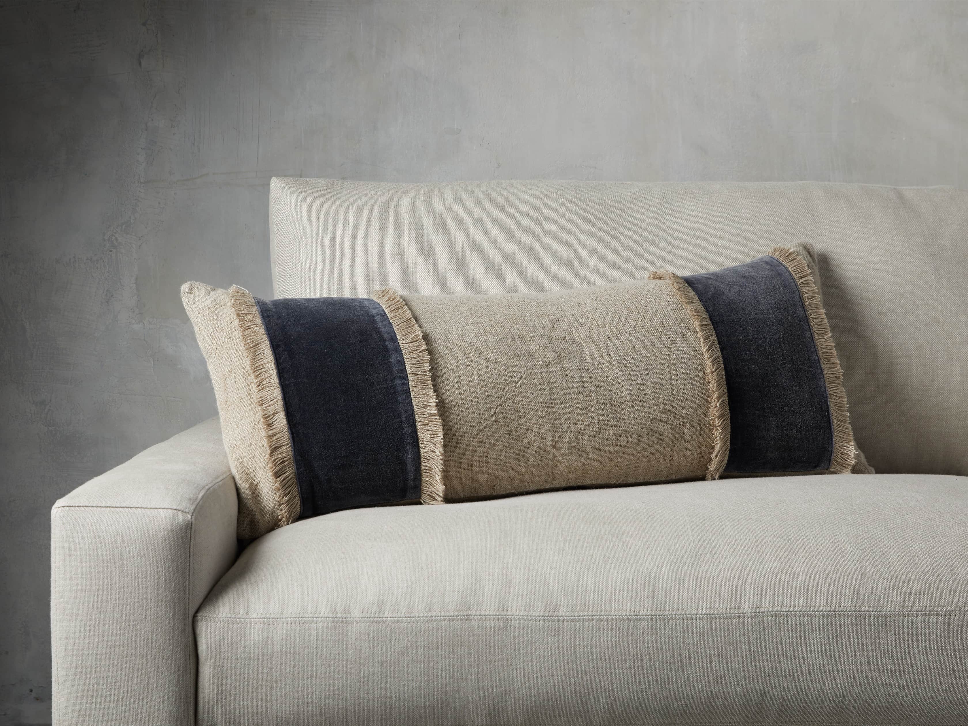 Velvet And Linen Fringed Lumbar Pillow Arhaus Furniture 