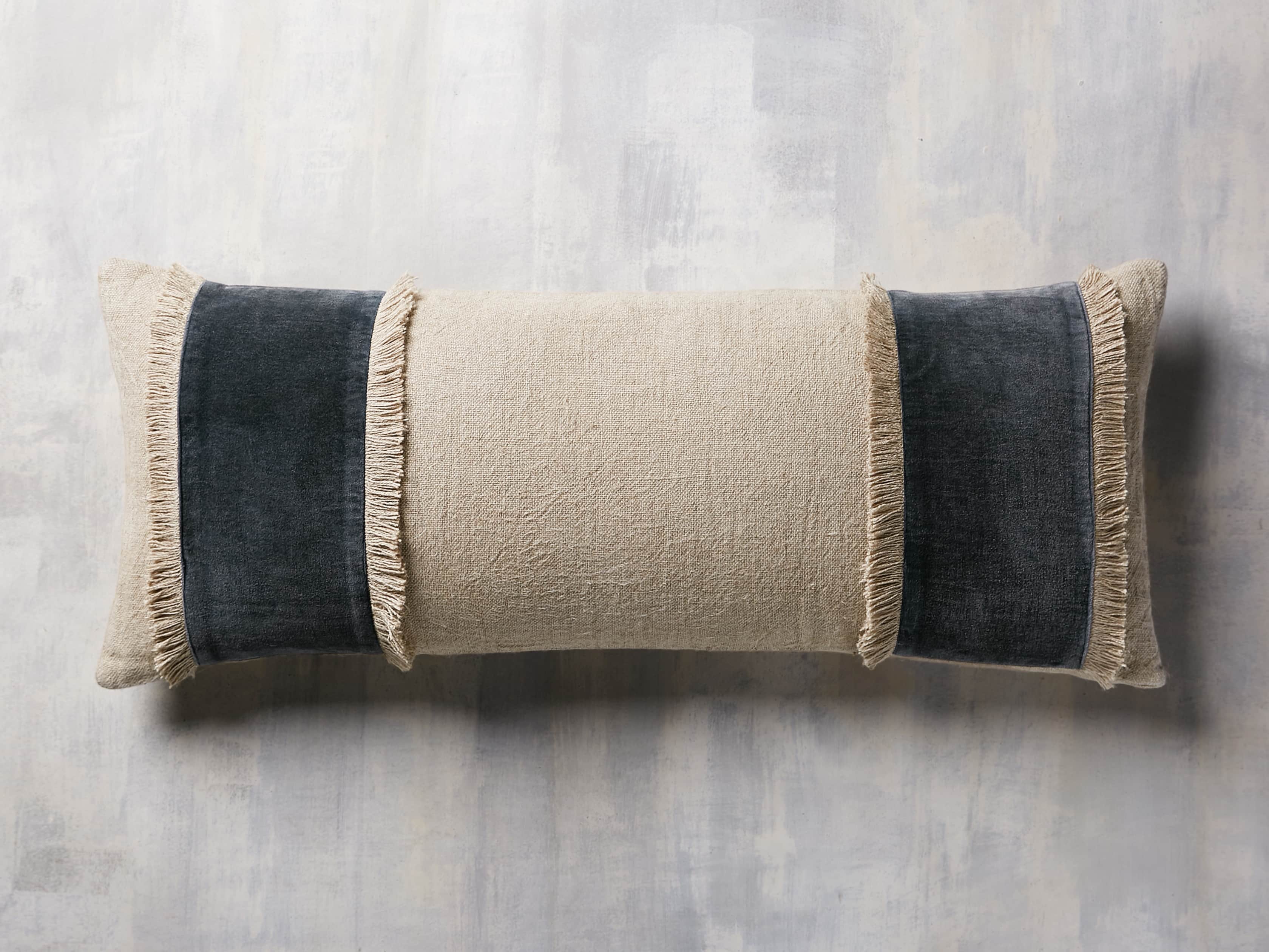 Velvet and Linen Fringed Lumbar Pillow Arhaus Furniture