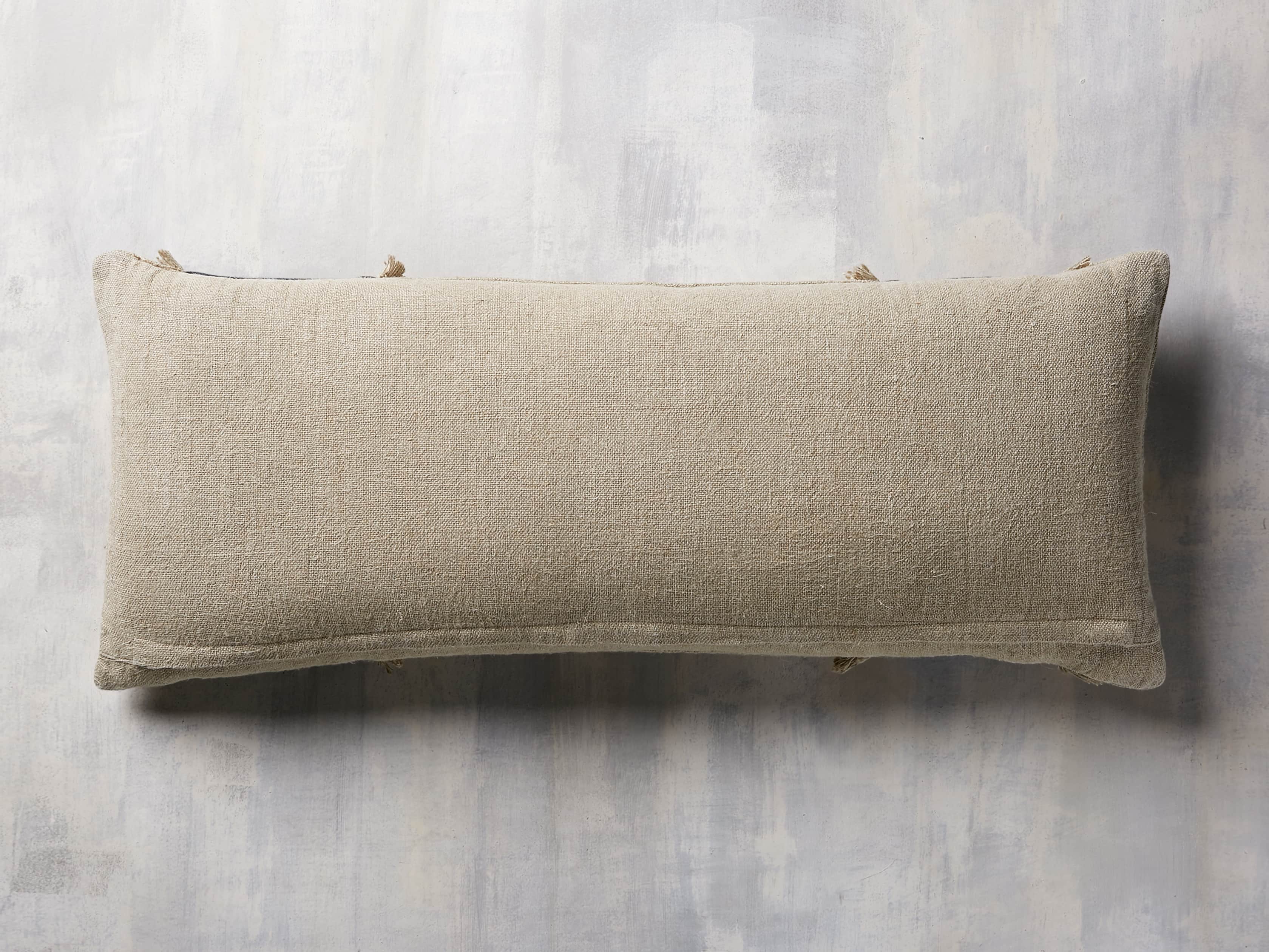 Velvet and Linen Fringed Lumbar Pillow