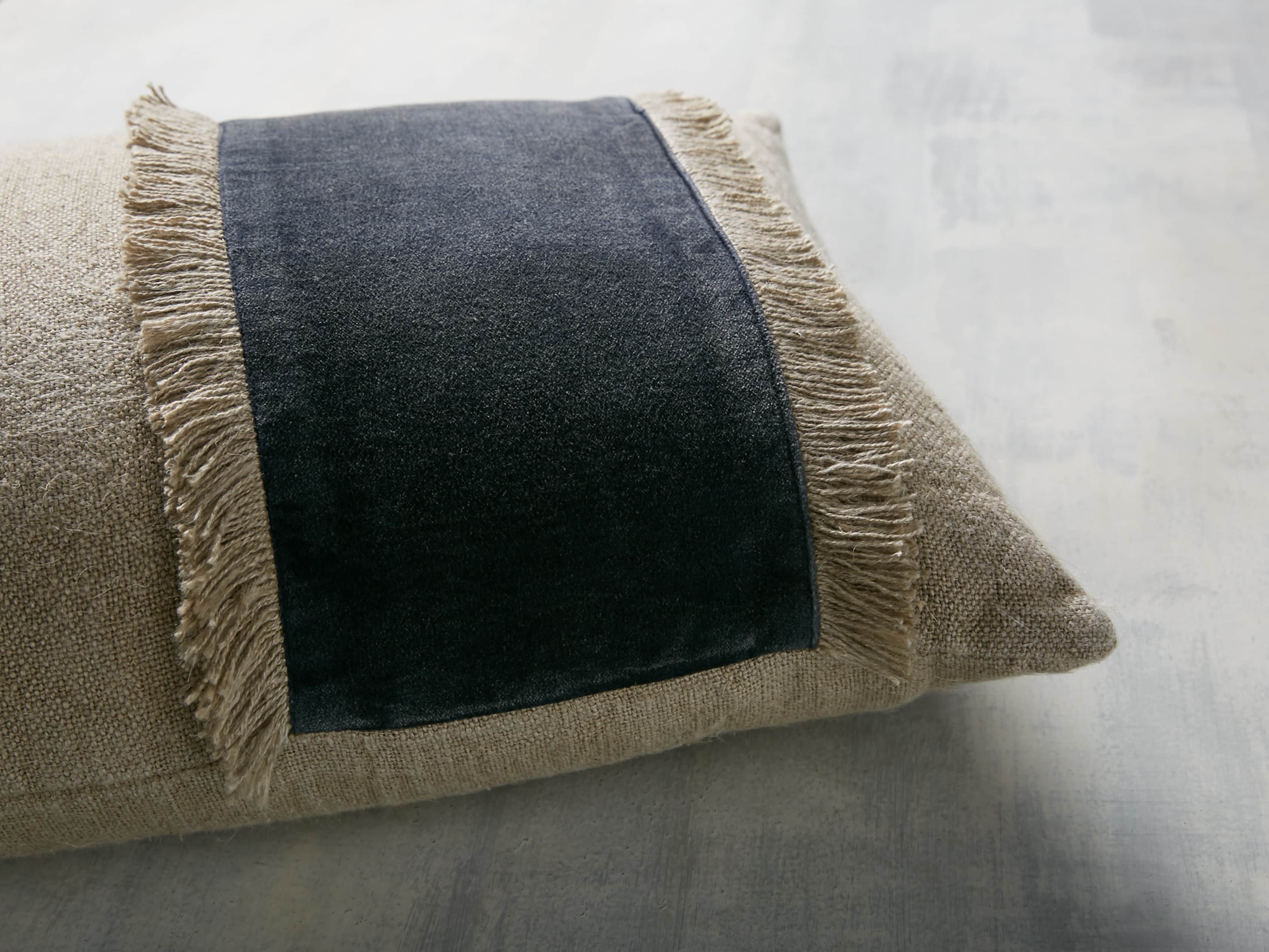 Velvet and Linen Fringed Lumbar Pillow
