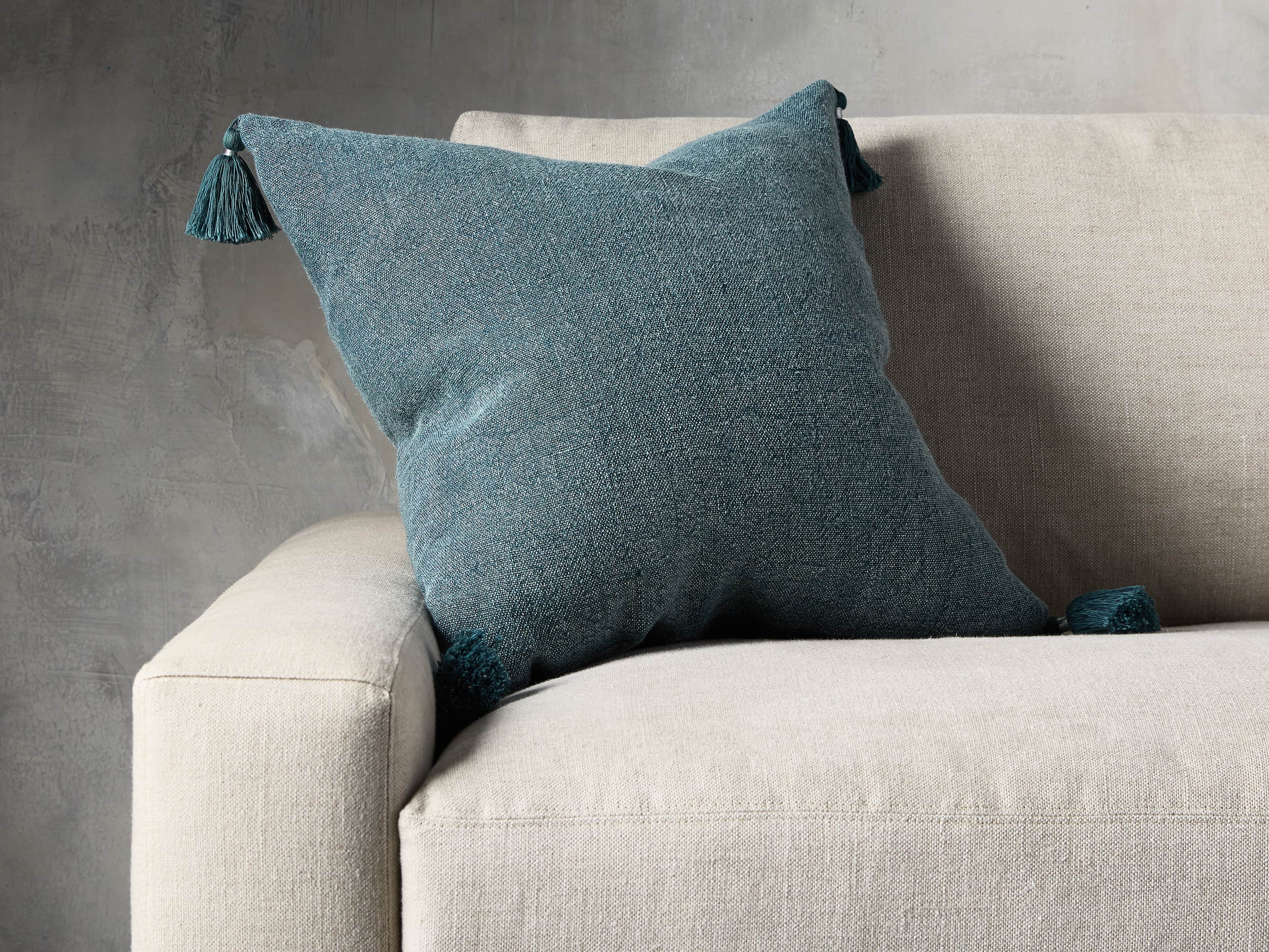 STONE WASHED LINEN SQUARE PILLOW COVER IN BASIL, slide 3 of 3