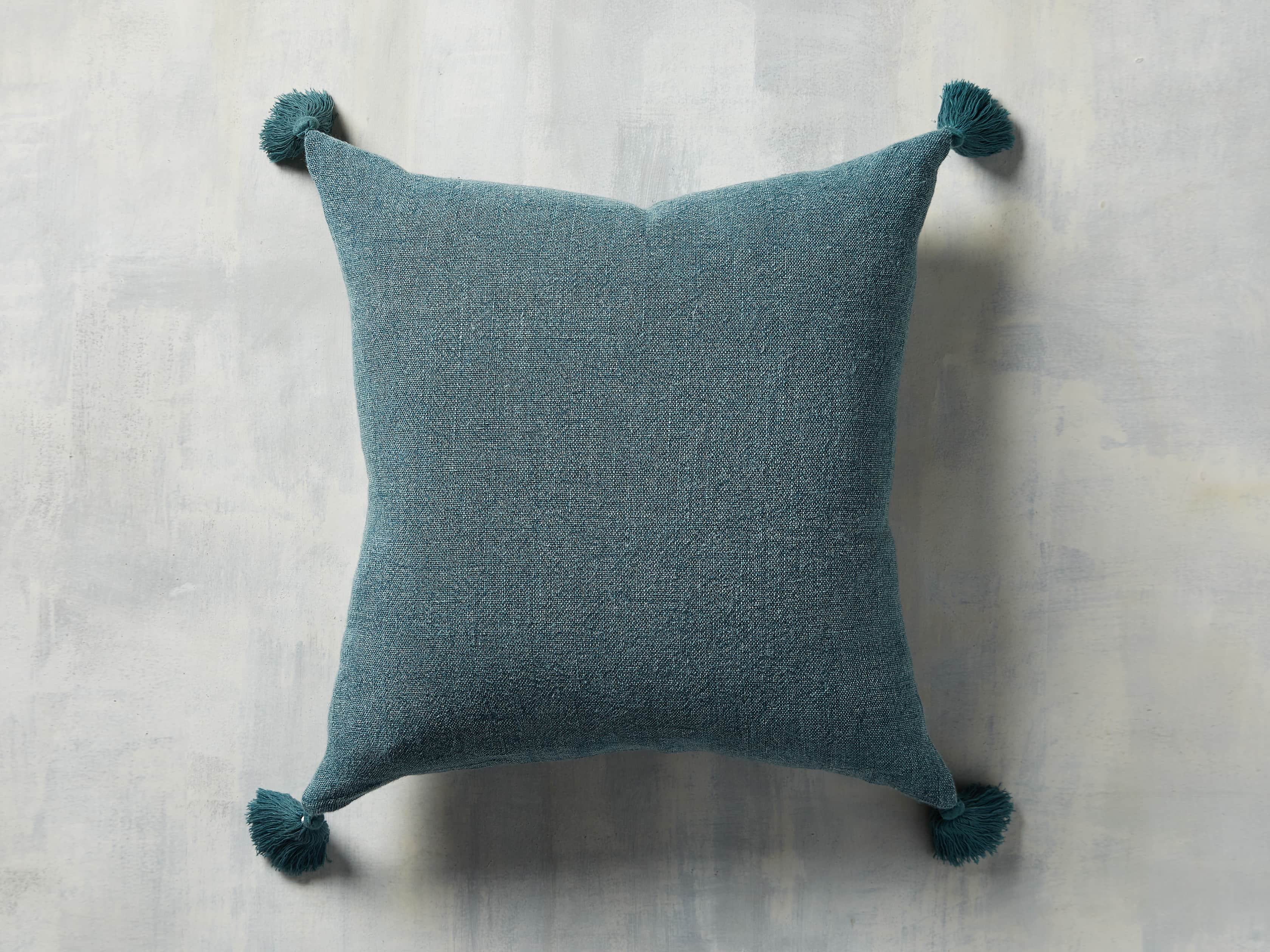 STONE WASHED LINEN SQUARE PILLOW COVER IN BASIL, slide 1 of 3