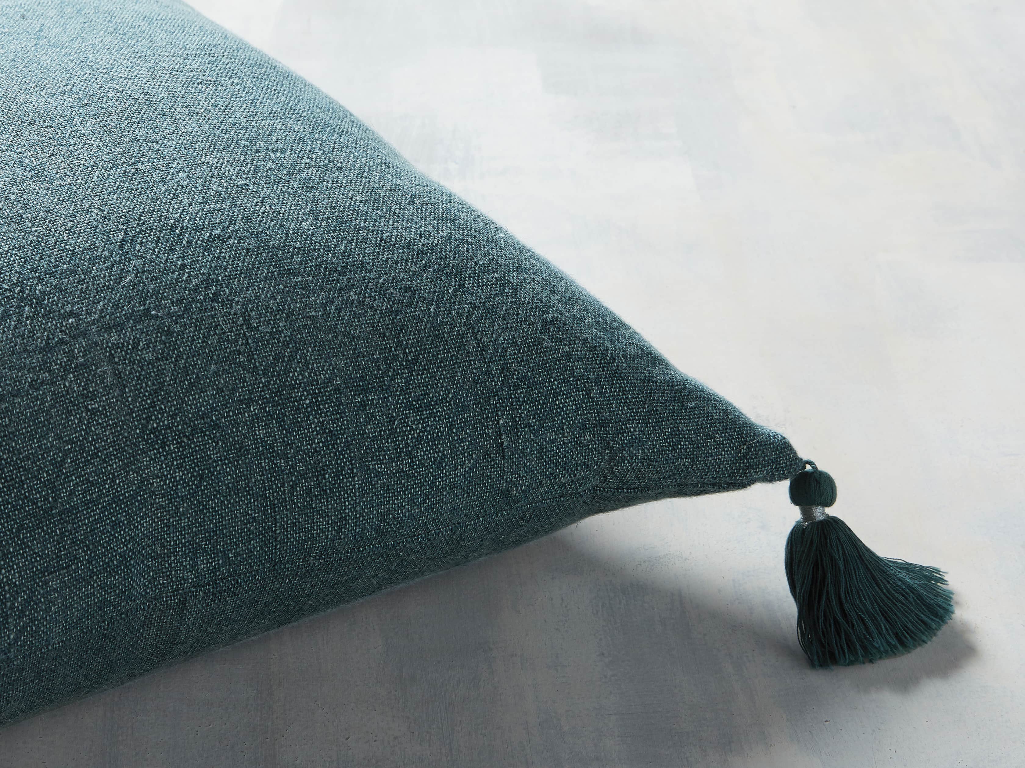 STONE WASHED LINEN SQUARE PILLOW COVER IN BASIL, slide 2 of 3