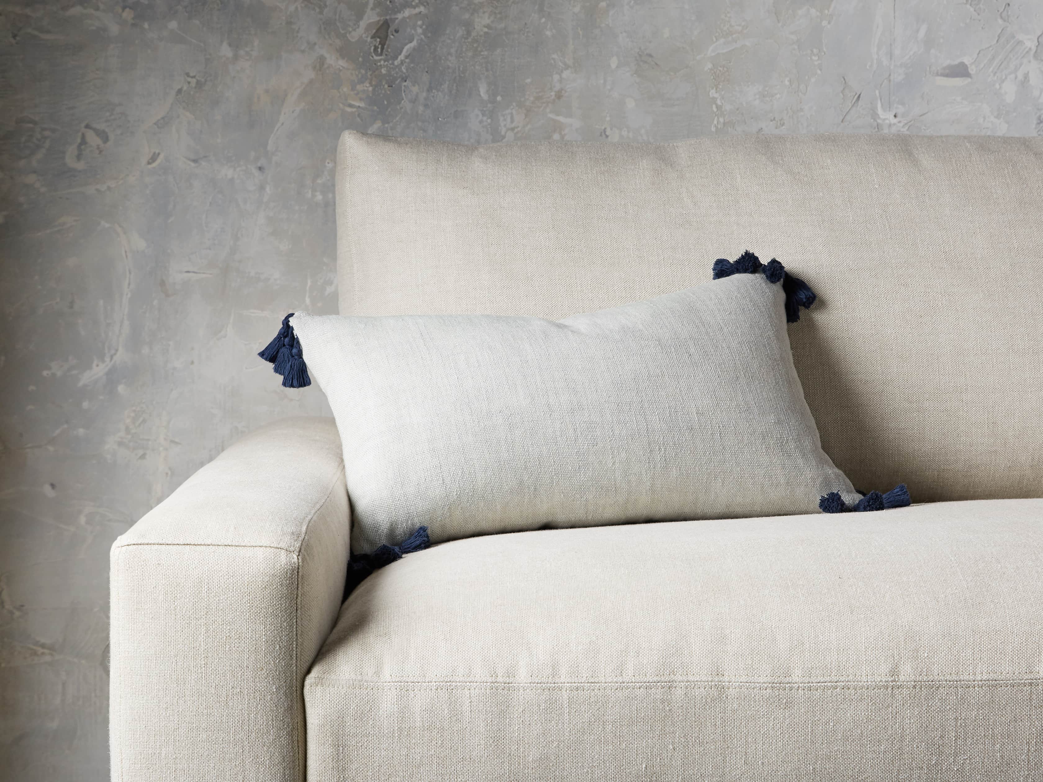 Stone Washed Linen Lumbar Pillow in Mist, slide 1 of 8