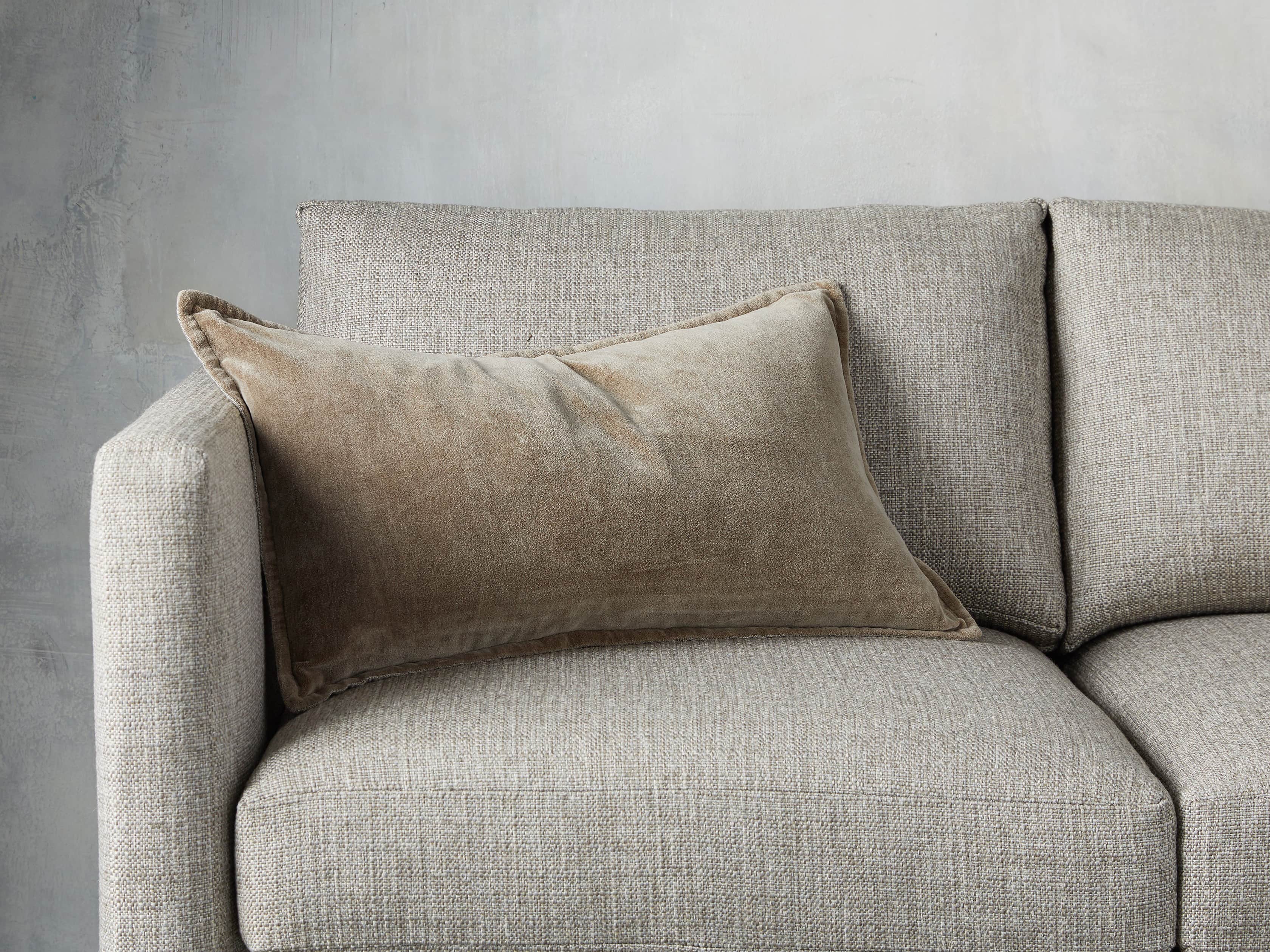 Stone Washed Velvet Lumbar Pillow in Taupe