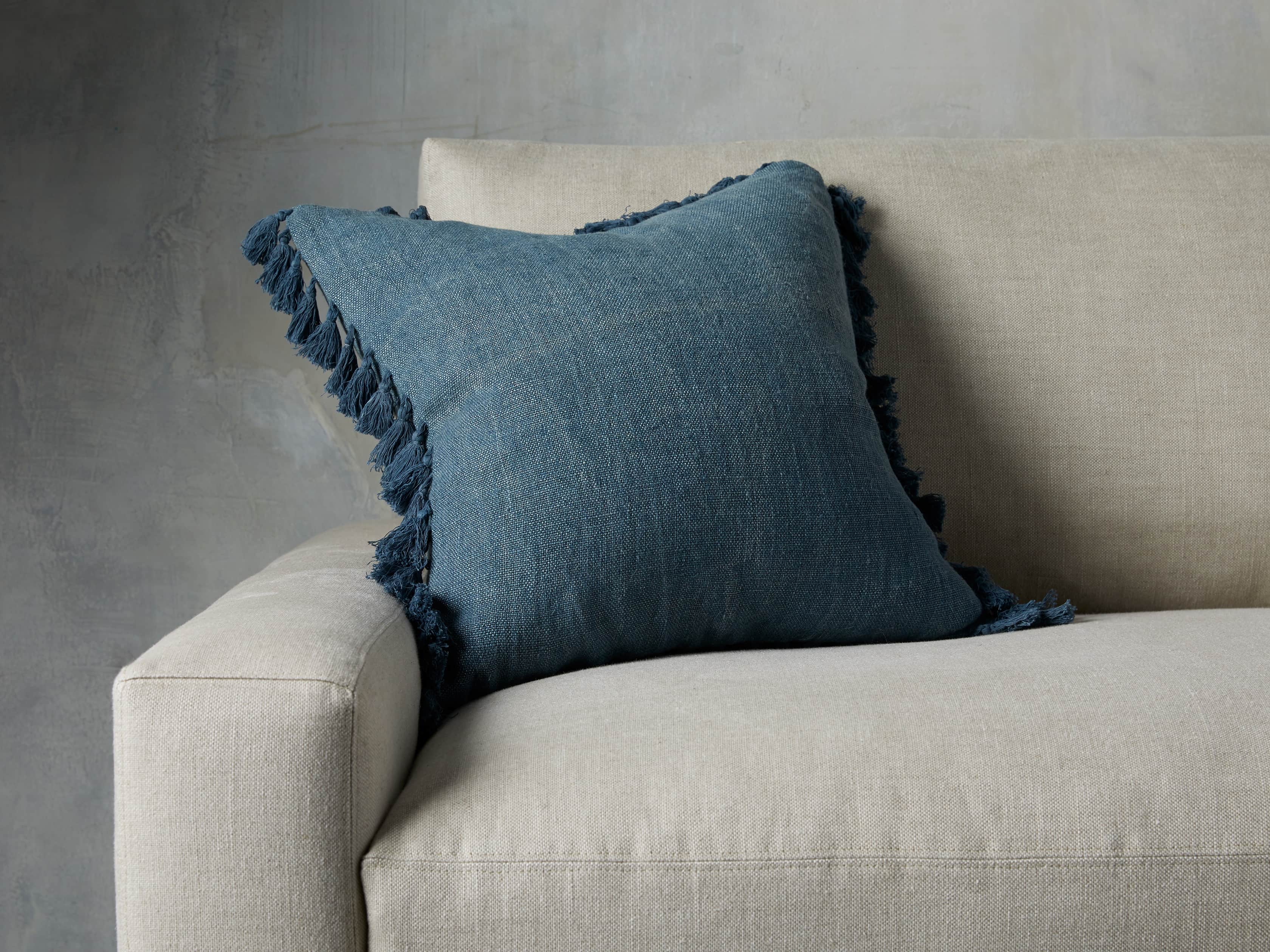 Tasseled Linen Pillow in Indigo