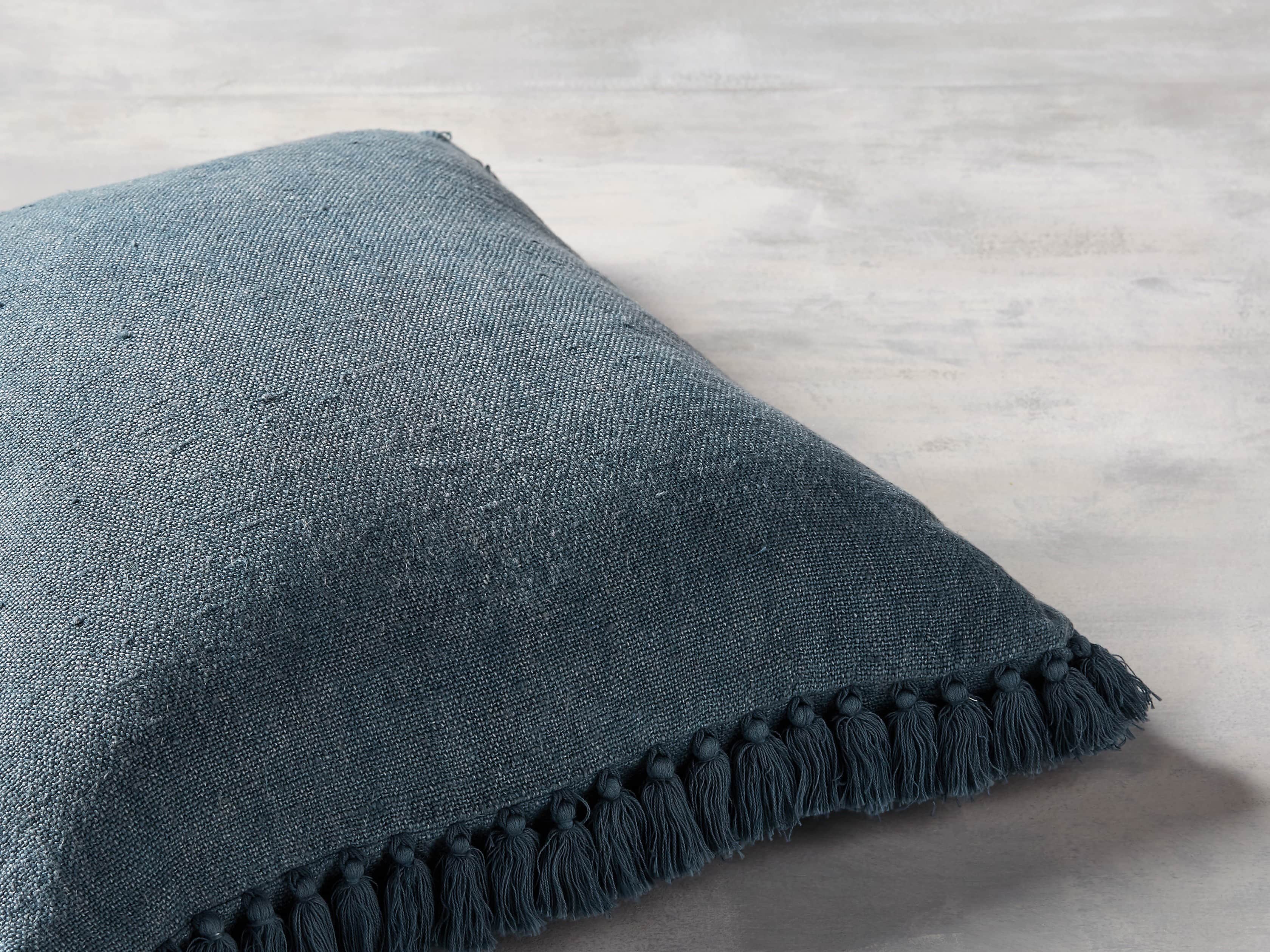 Tasseled Linen Pillow in Indigo