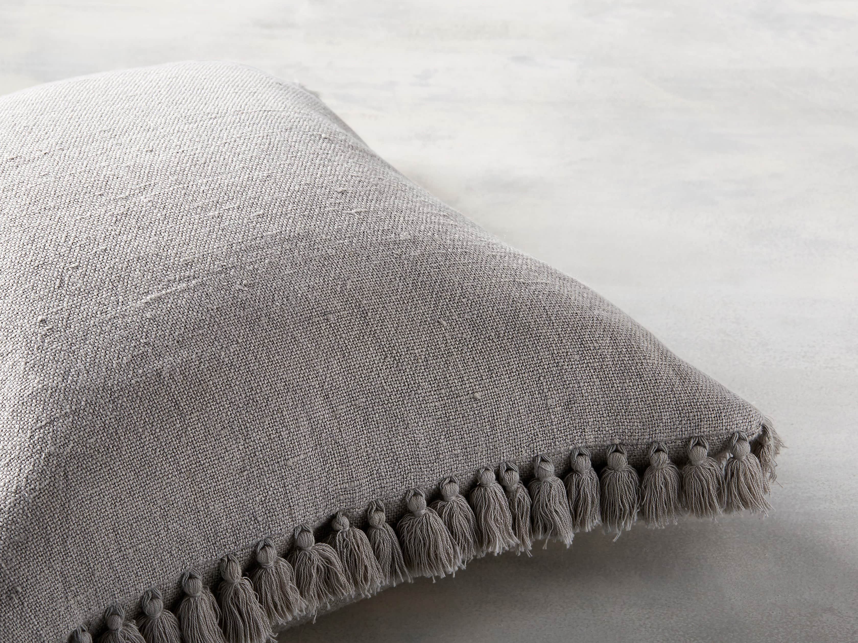 Tasseled Linen Pillow in Grey