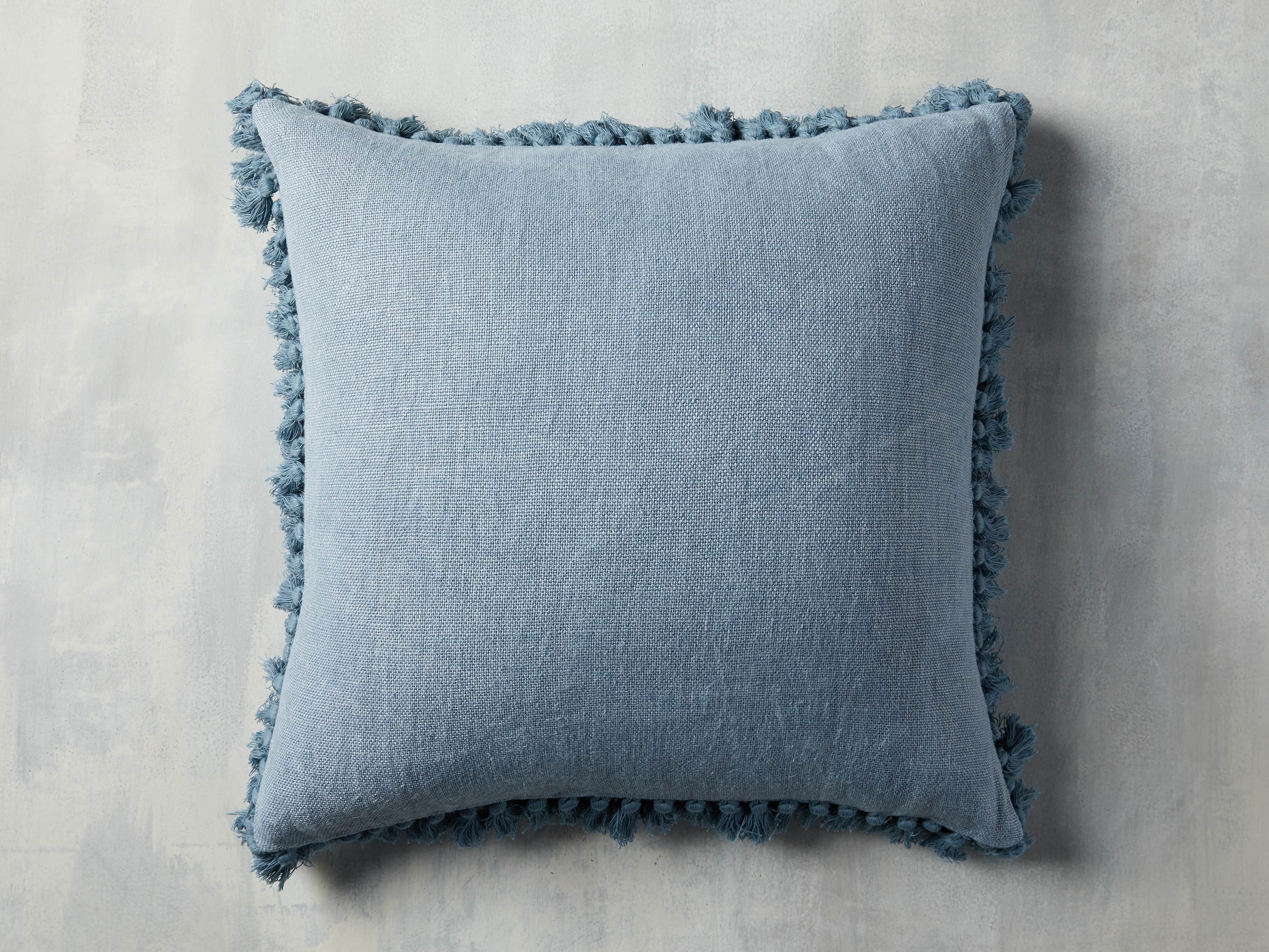 Tasseled Linen Pillow in Light Blue
