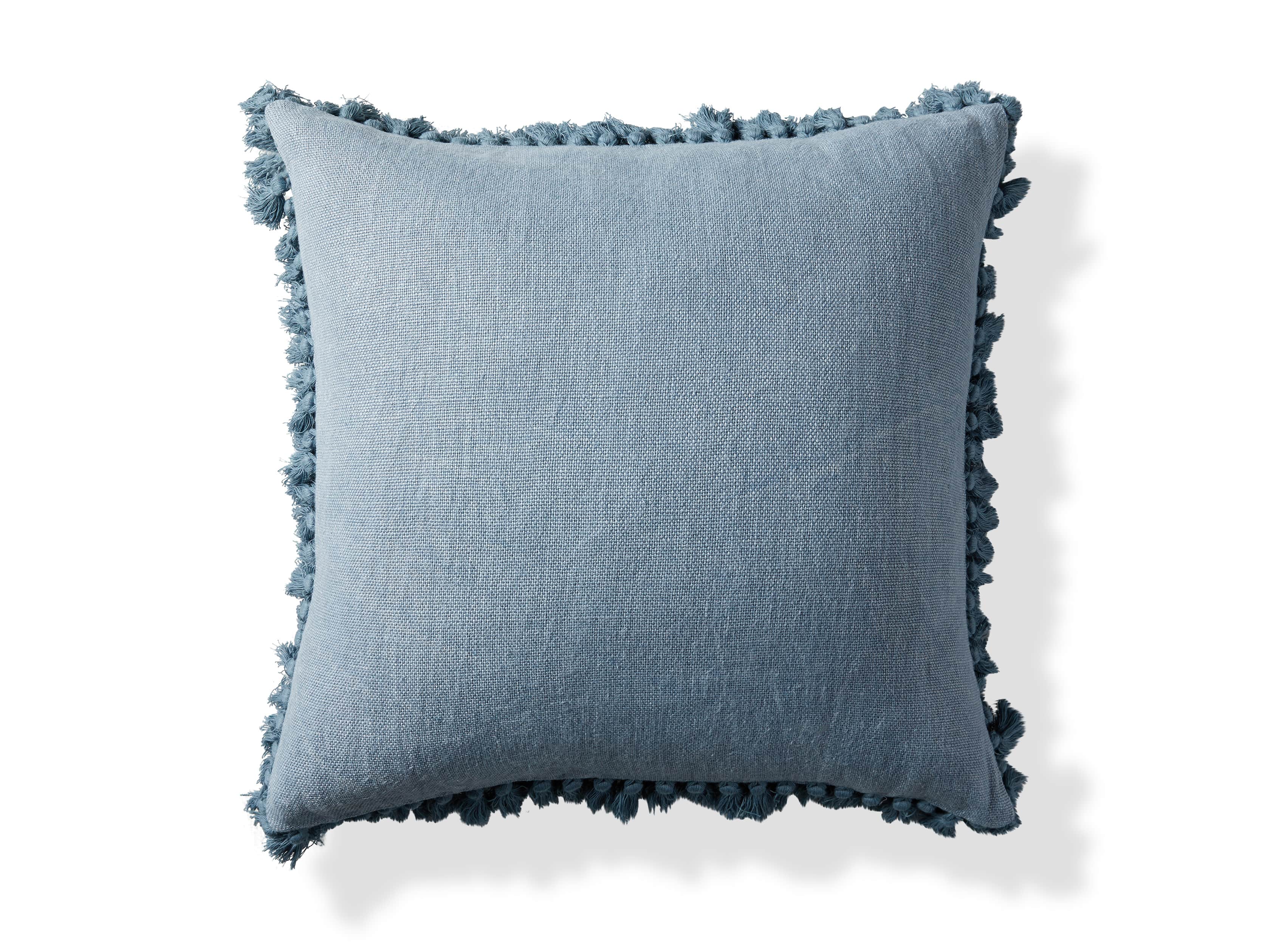 Tasseled Linen Pillow in Light Blue