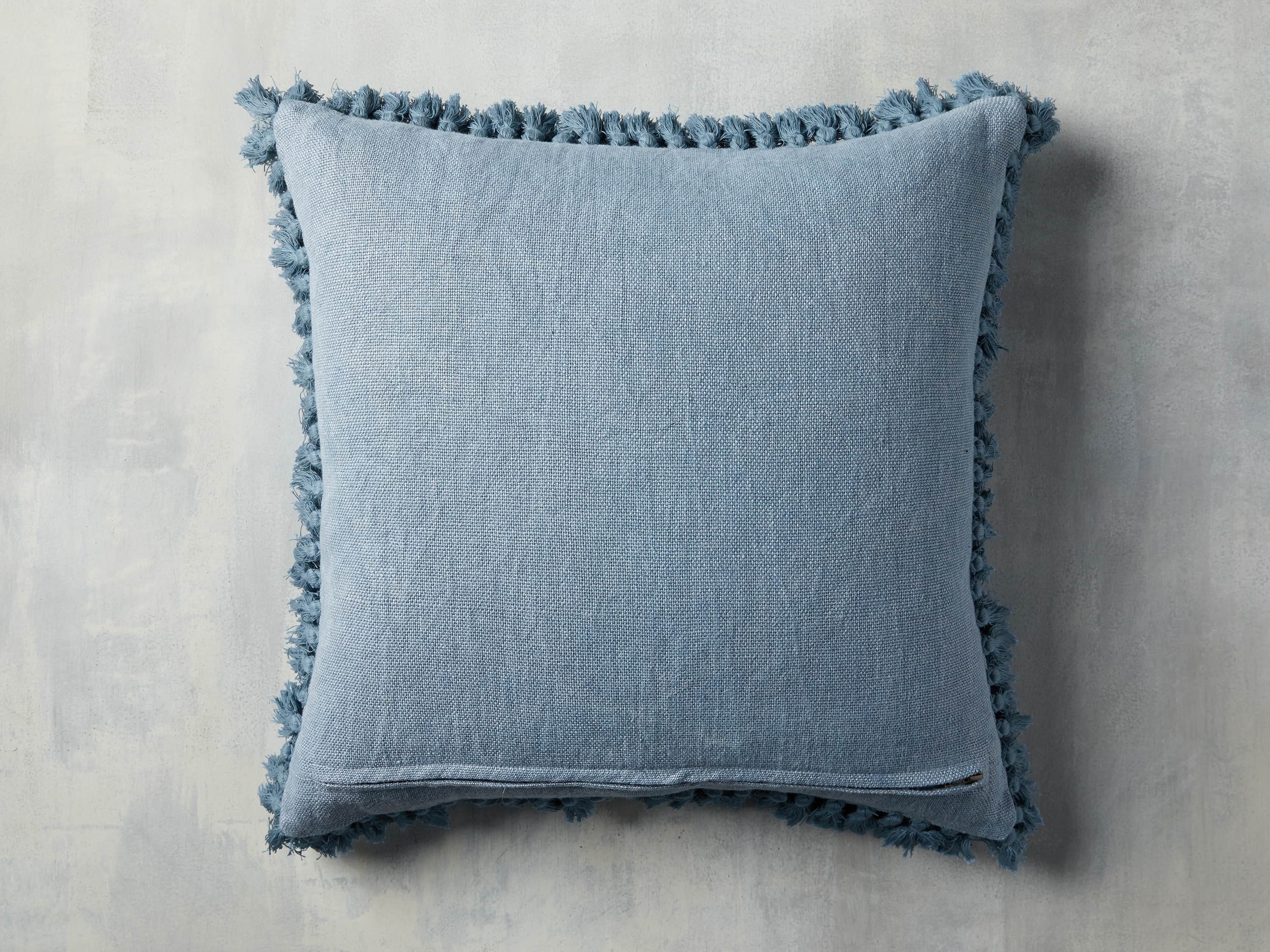 Tasseled Linen Pillow in Light Blue