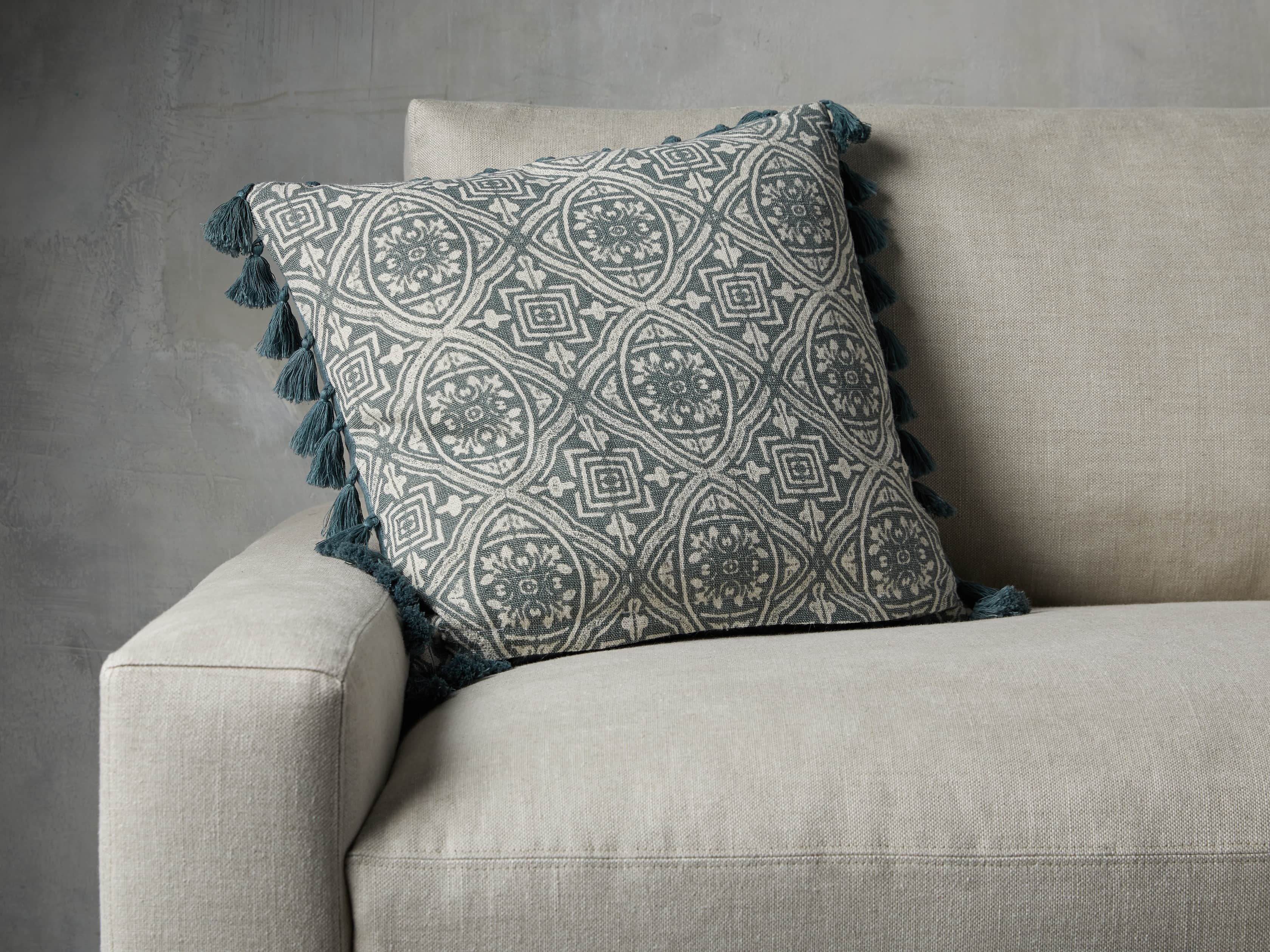 Velvet Print Tassel Pillow in Jade