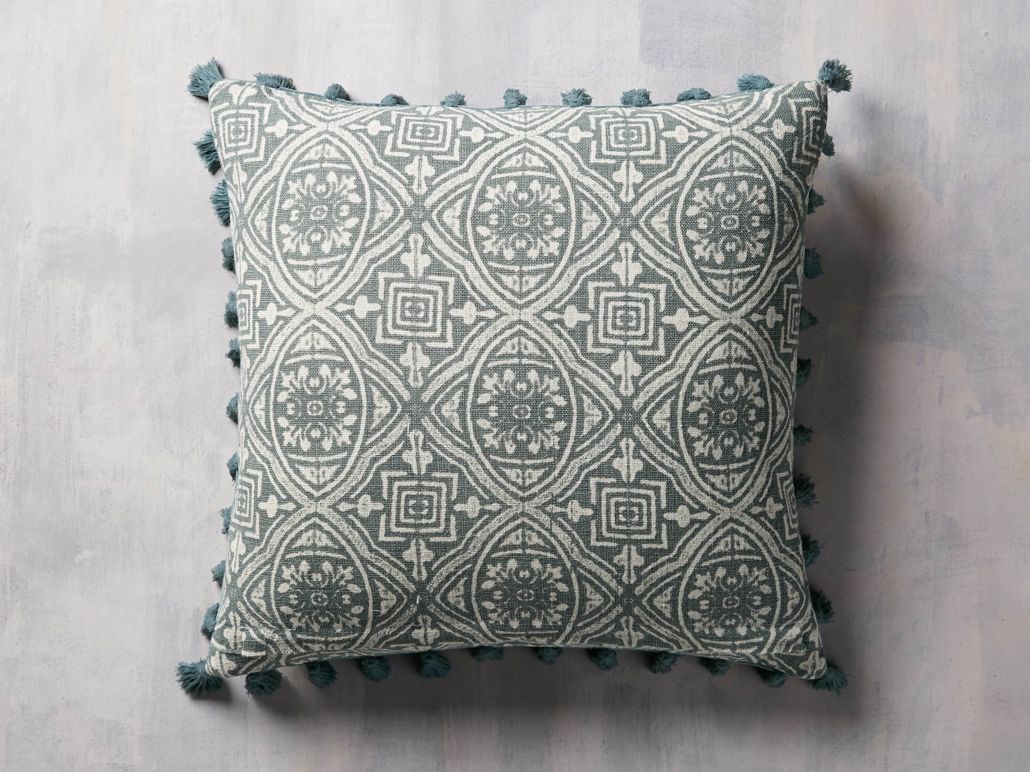 Velvet Print Tassel Pillow in Jade