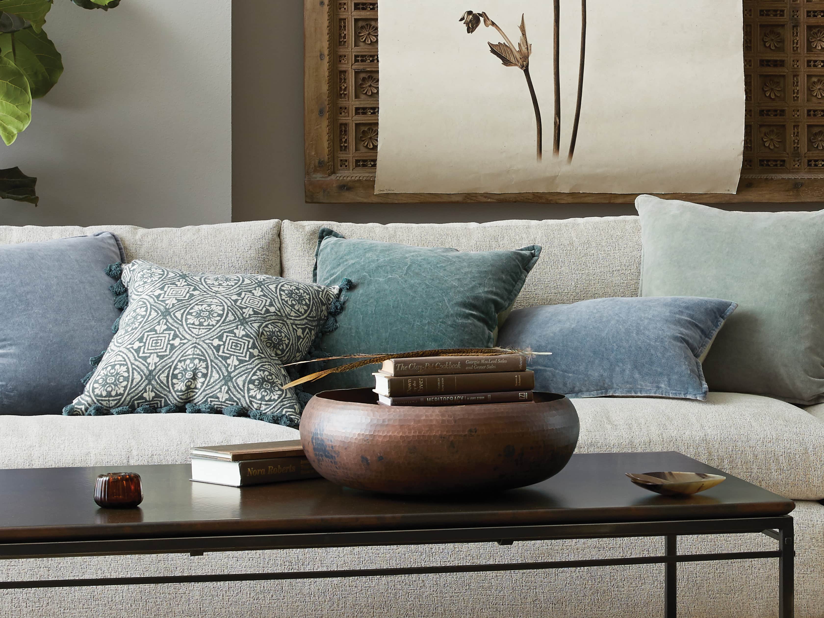 Velvet Print Tassel Pillow in Jade