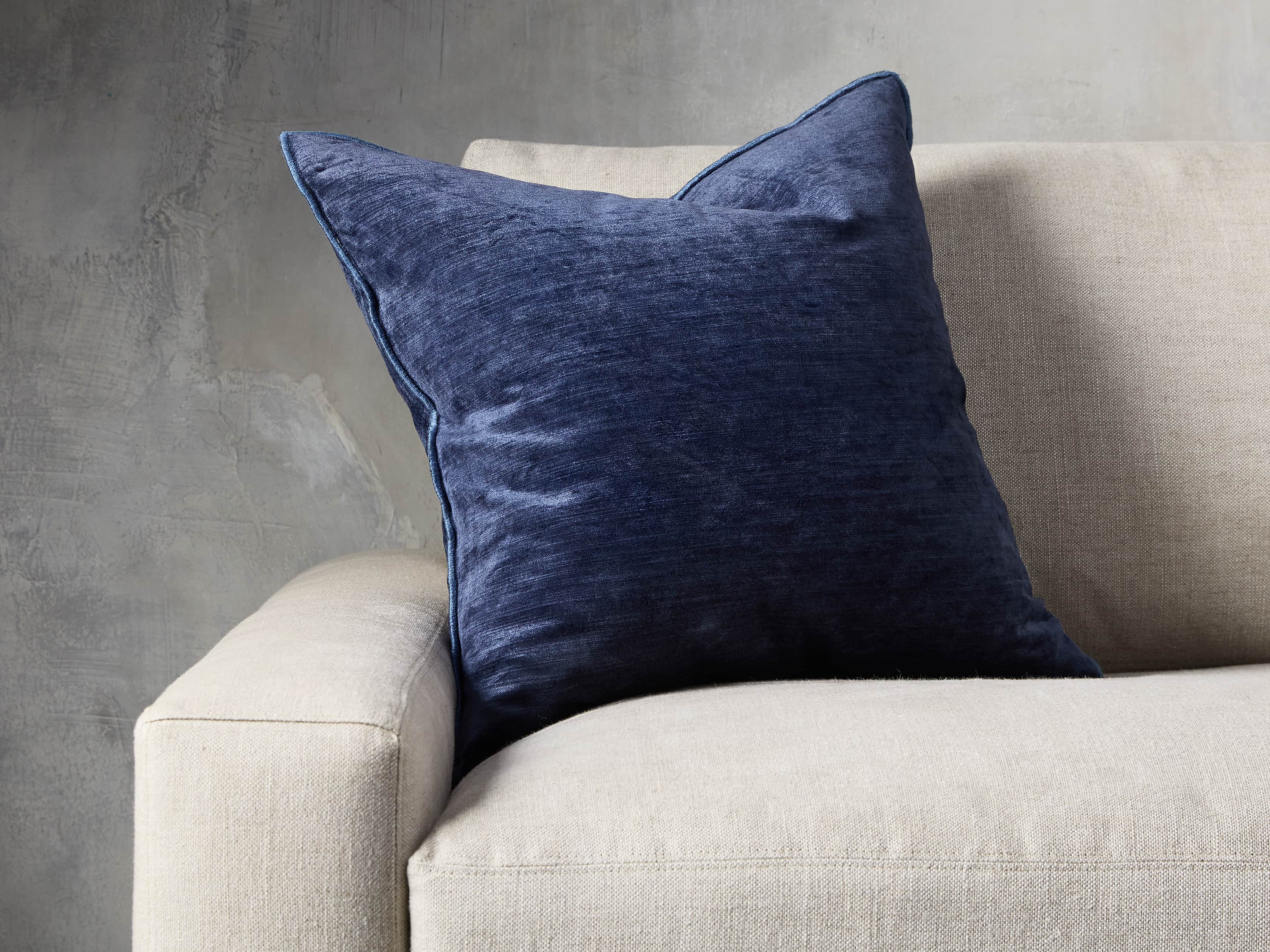 VELVET HEMSTITCH SQUARE PILLOW COVER IN BLUE, slide 3 of 3