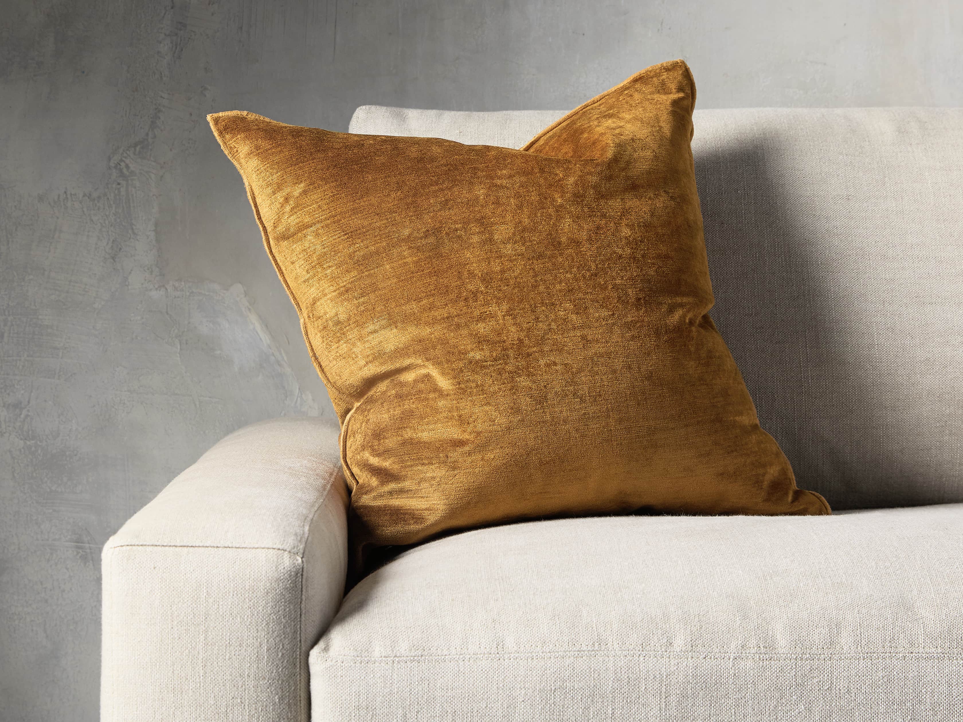 Velvet Hemstitch Mustard Square Pillow, slide 1 of 3