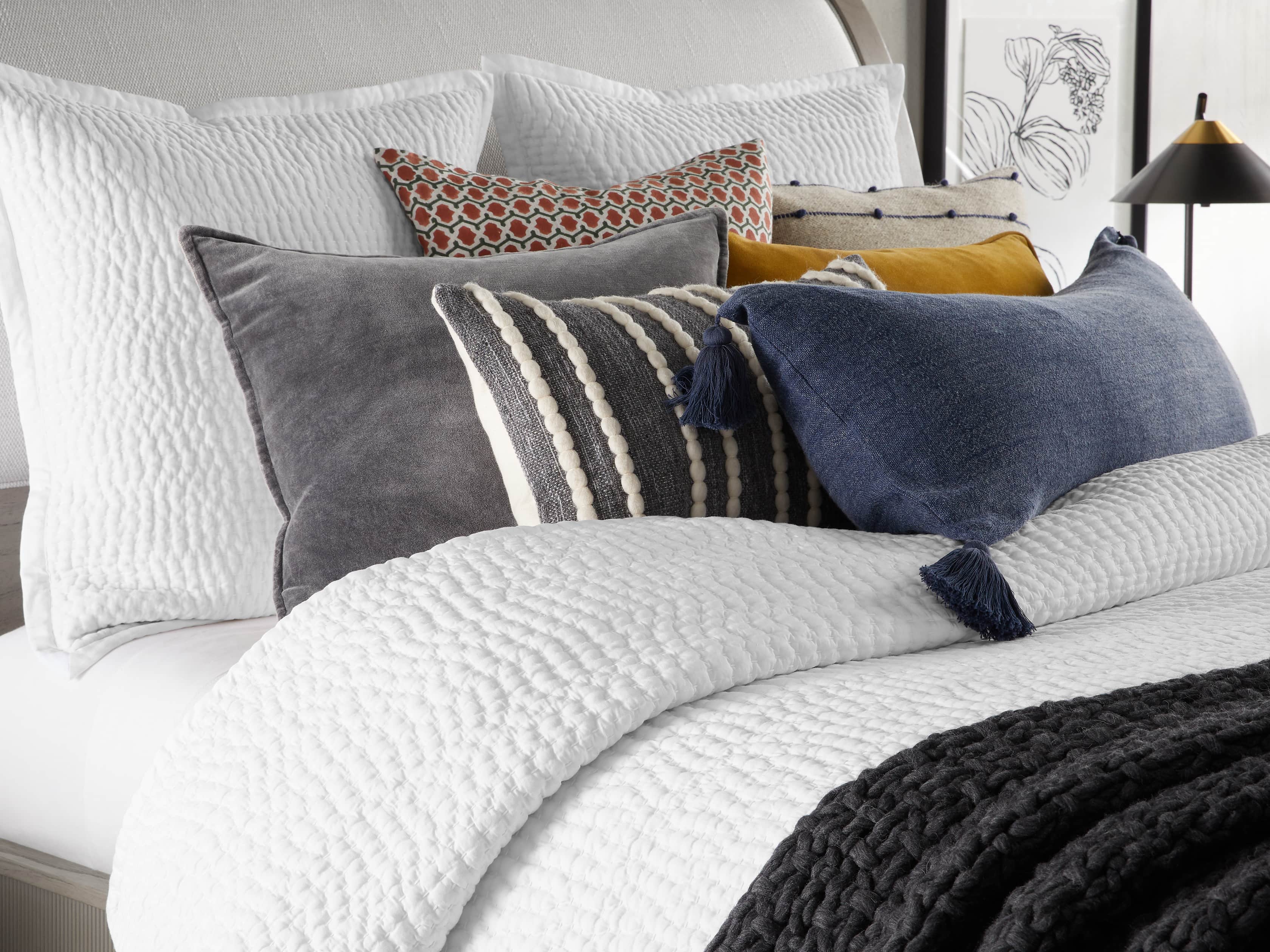 Velvet Pickstitch King Quilt in White, slide 3 of 7