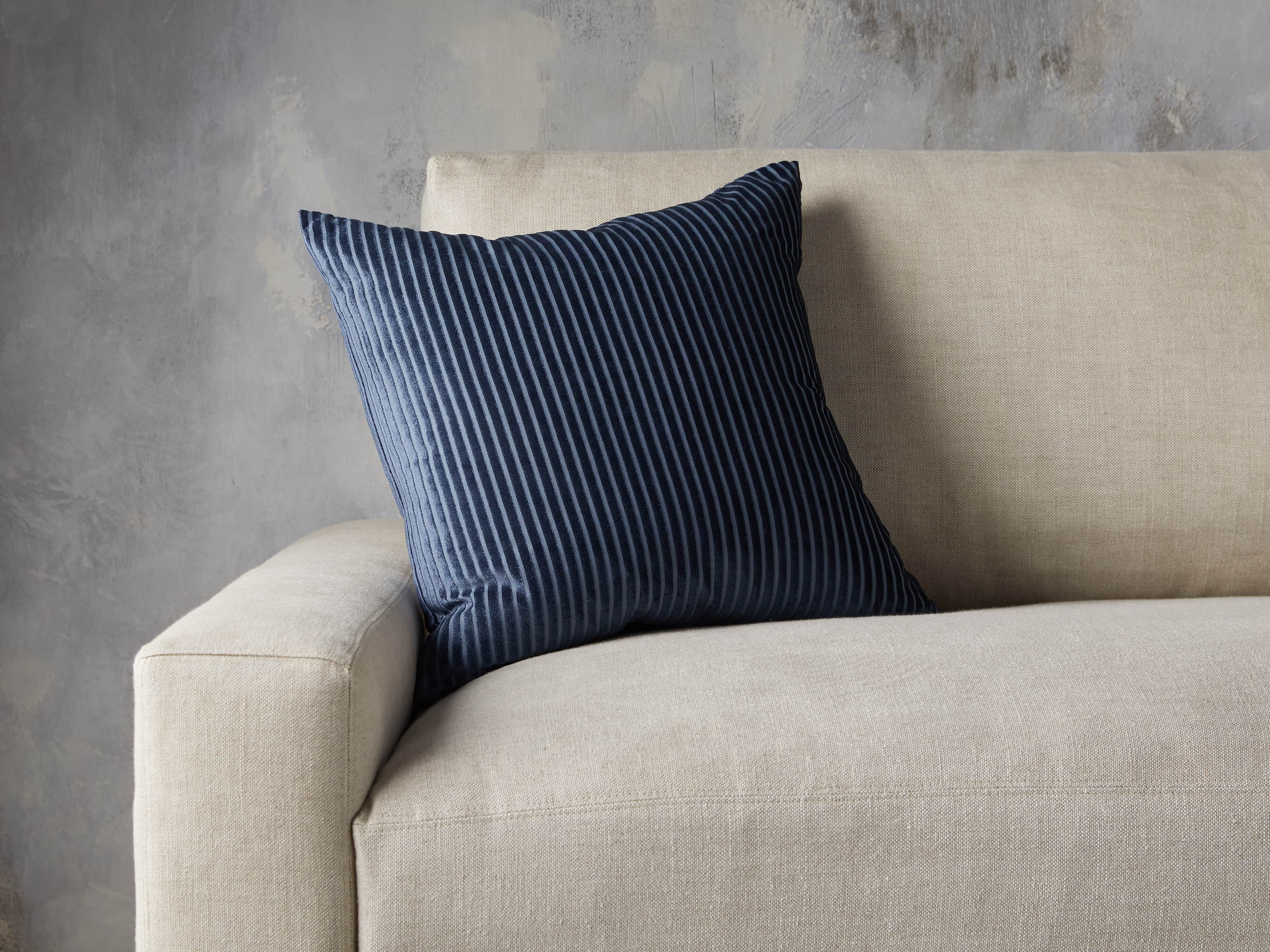 Velvet Wide-Stripe Pillow Cover Indigo, slide 3 of 4