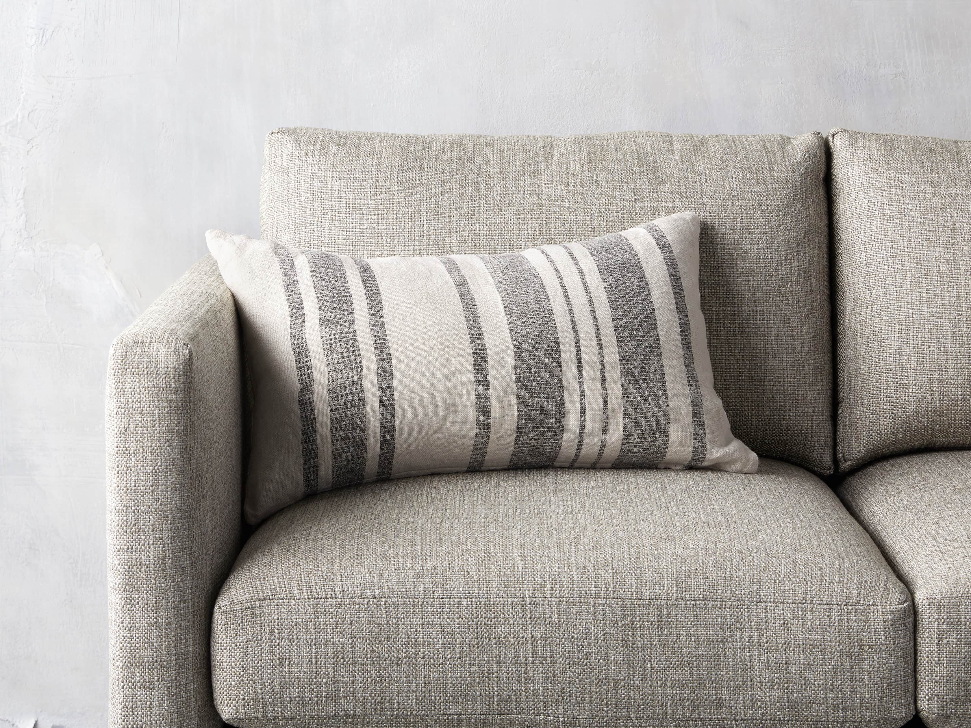 French Stripe 24" Lumbar Pillow in White and Charcoal