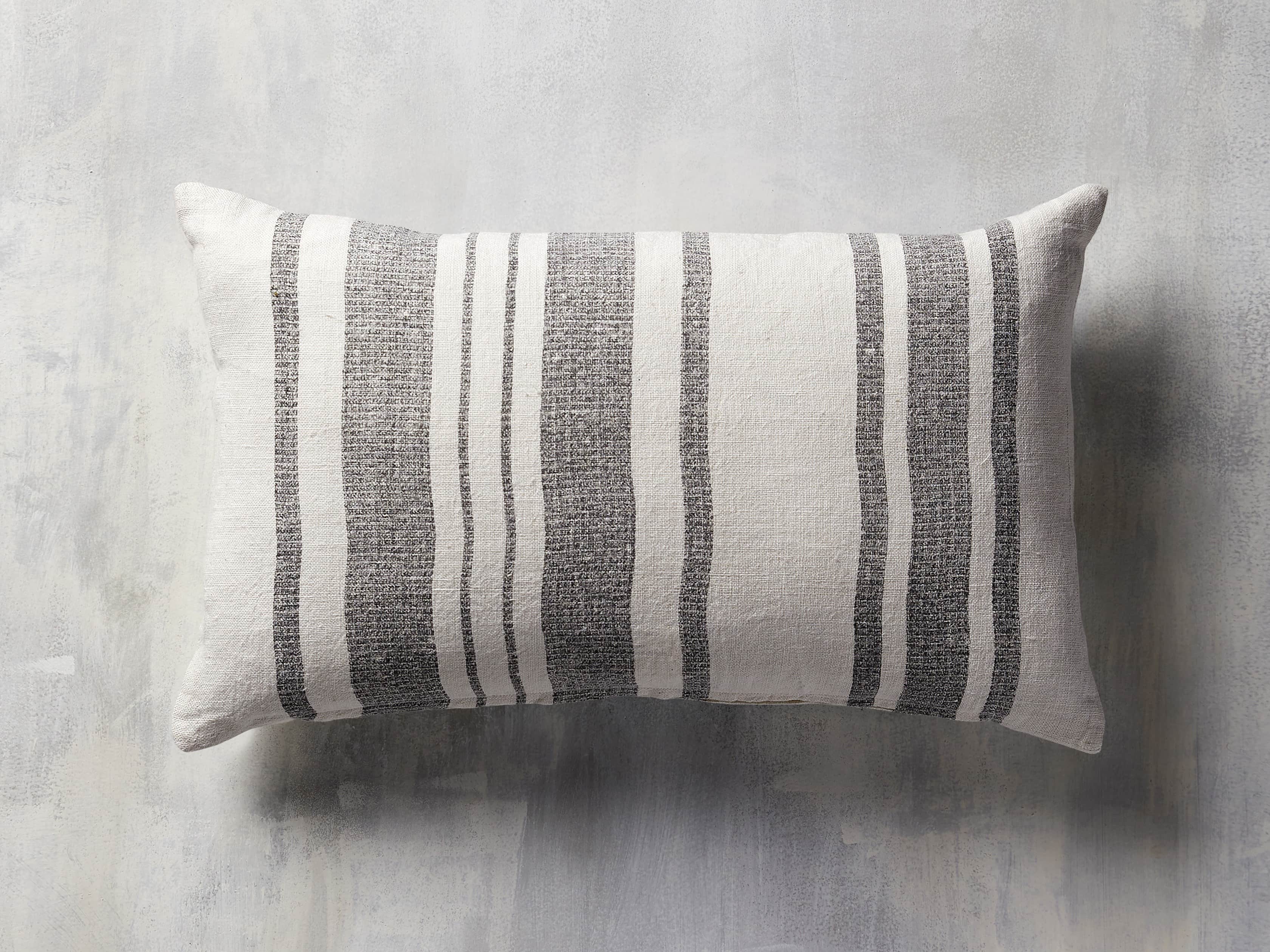 French Stripe 24" Lumbar Pillow in White and Charcoal