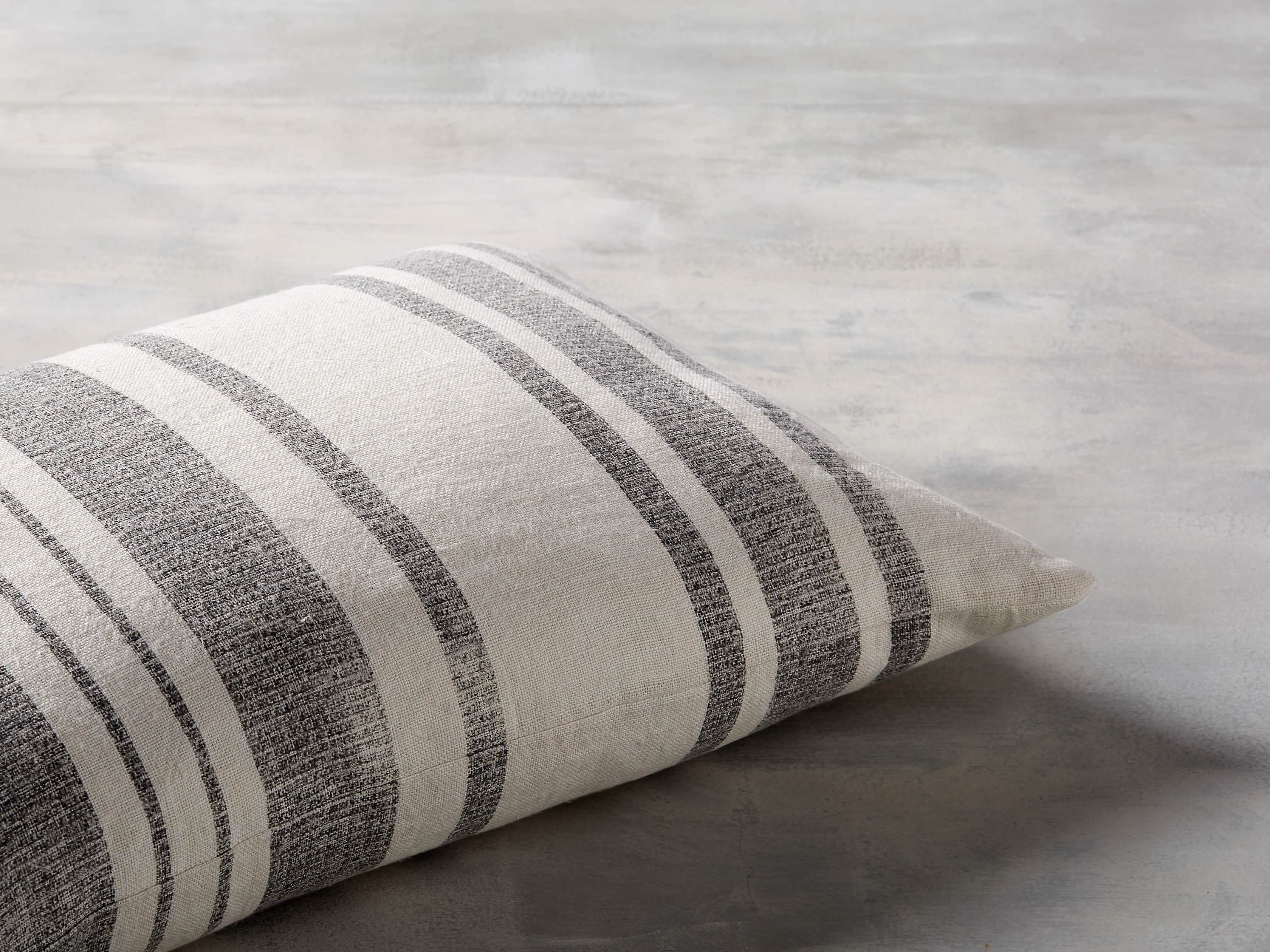 French Stripe 24" Lumbar Pillow in White and Charcoal