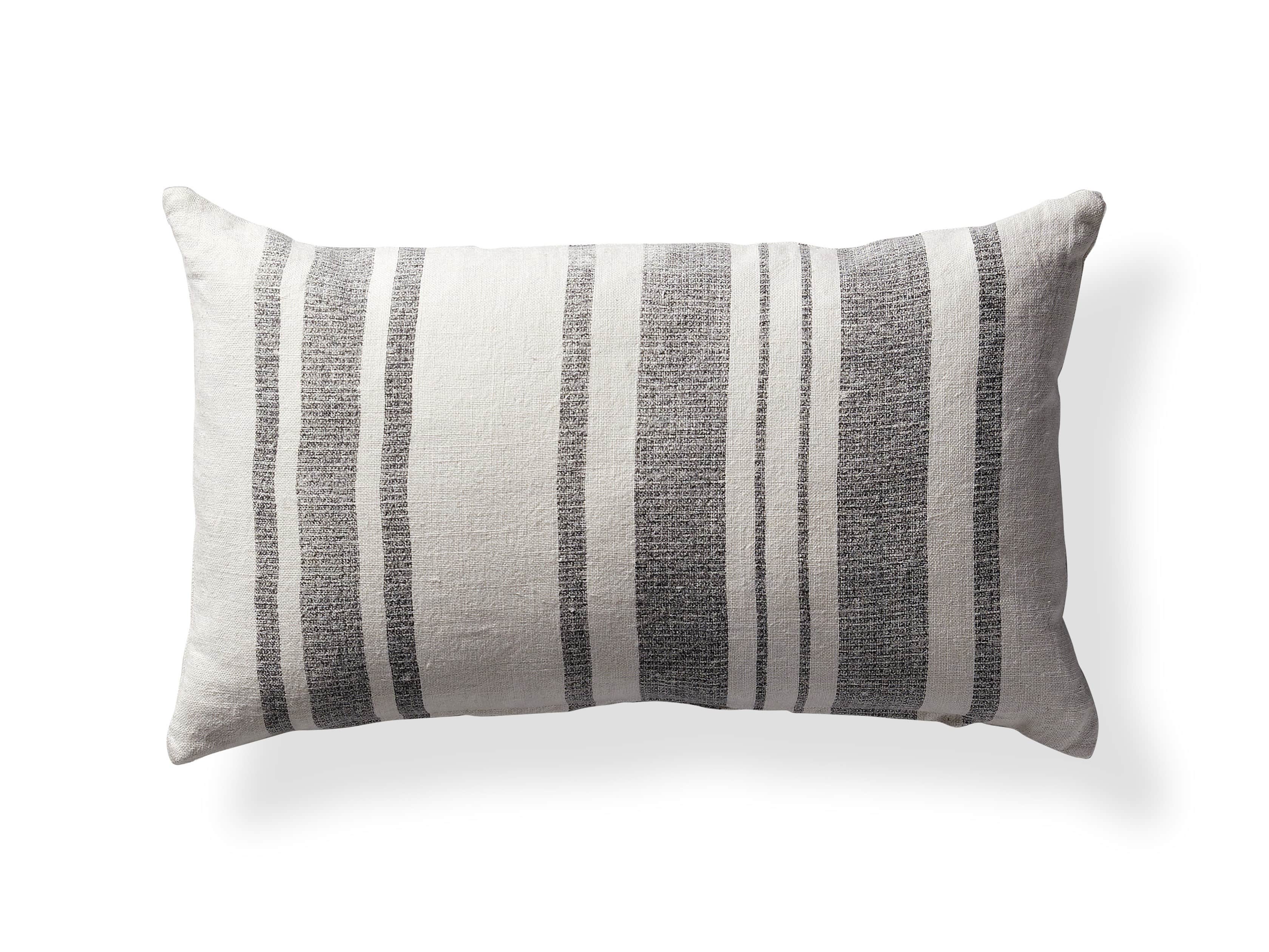 French Stripe 24" Lumbar Pillow in White and Charcoal - Come take a peek at more Arhaus French Vintage Timeless Furniture, Decor and Lighting on Hello Lovely Studio.