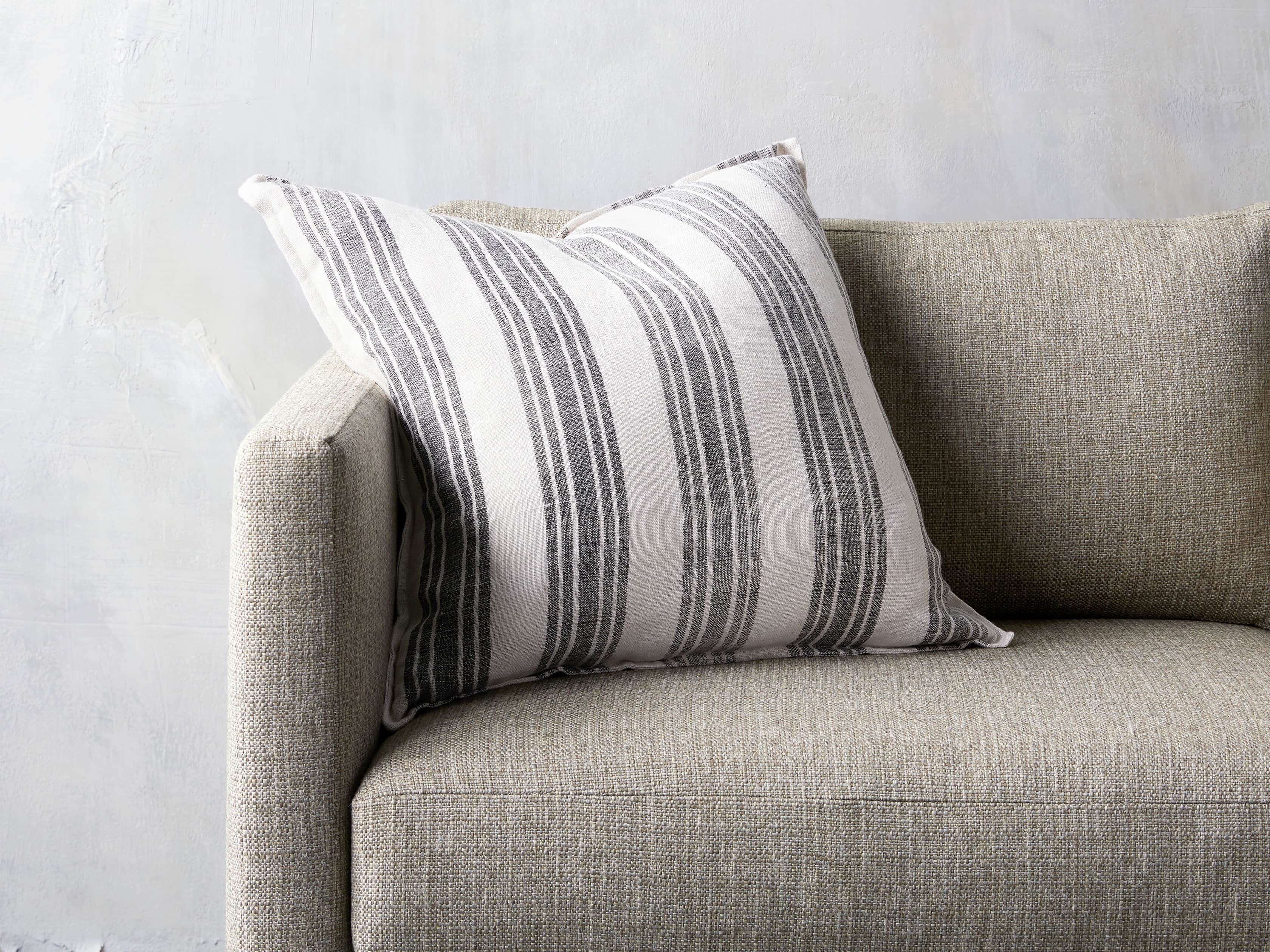 French Stripe 22" Pillow in White and Charcoal