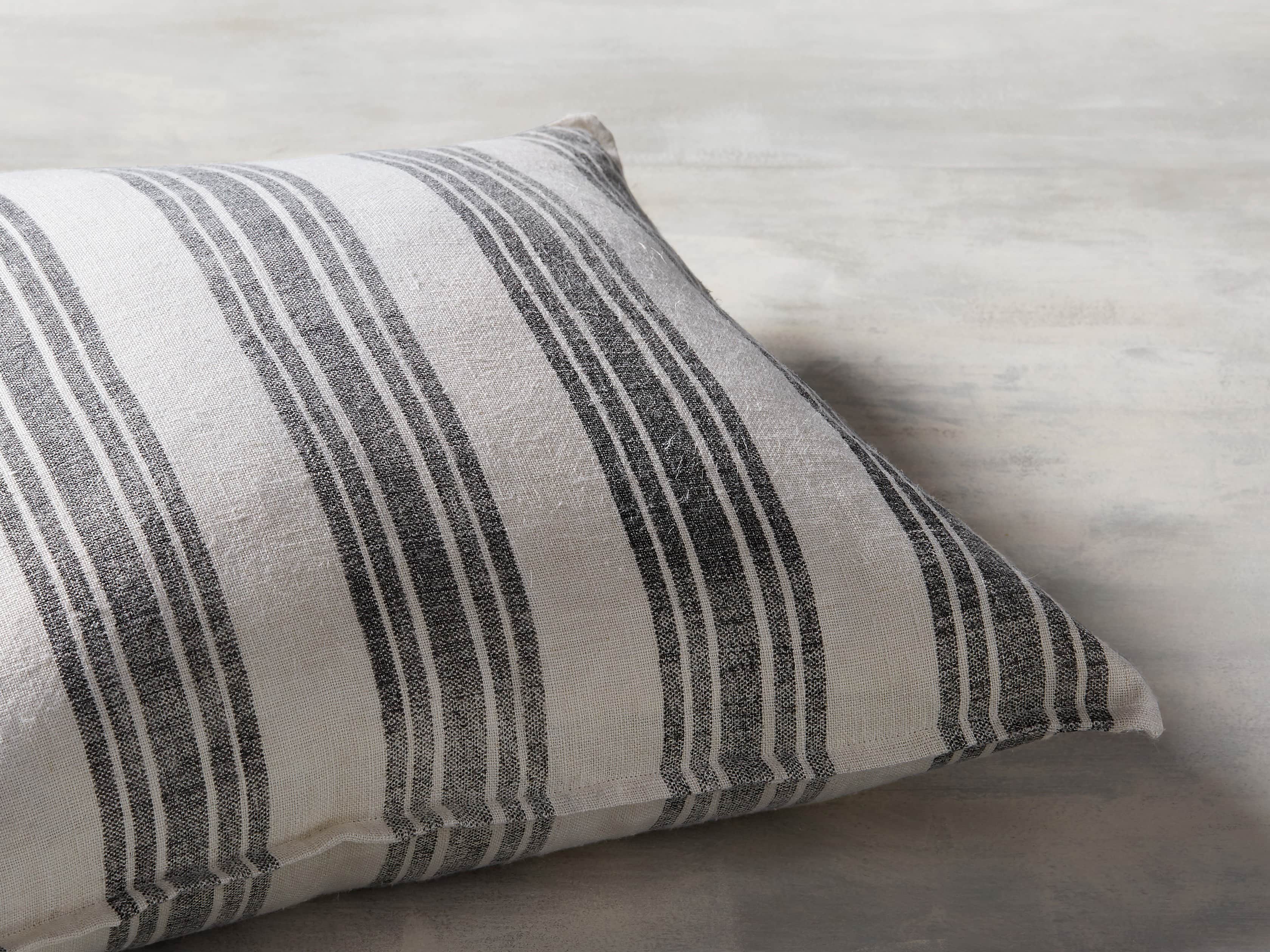 French Stripe 22" Pillow in White and Charcoal